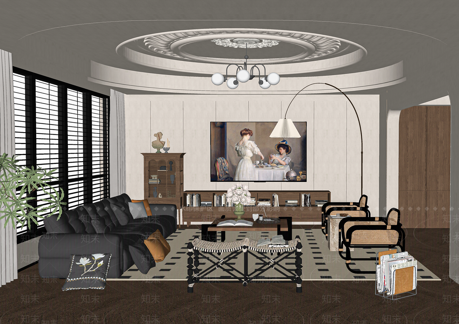 中古风吊顶SU模型下载【ID:1234380205】