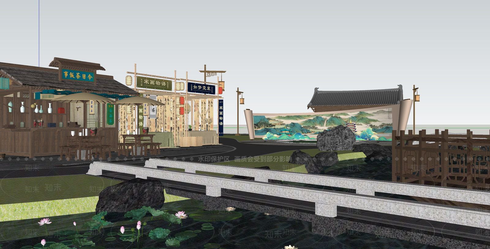 新中式景观文旅项目景观SU模型下载【ID:1234382142】