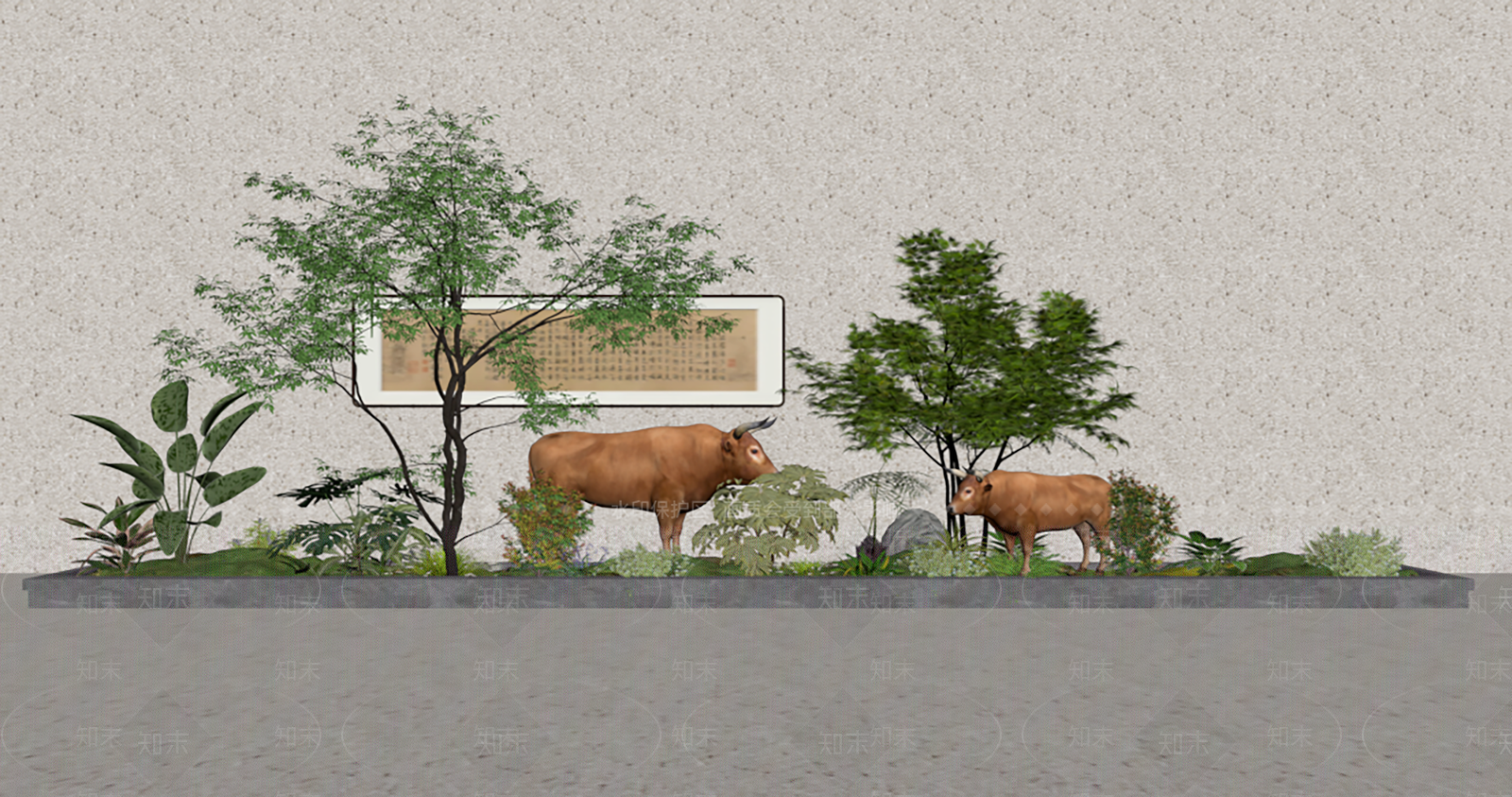 新中式景观室内景观3D模型下载【ID:1234383391】