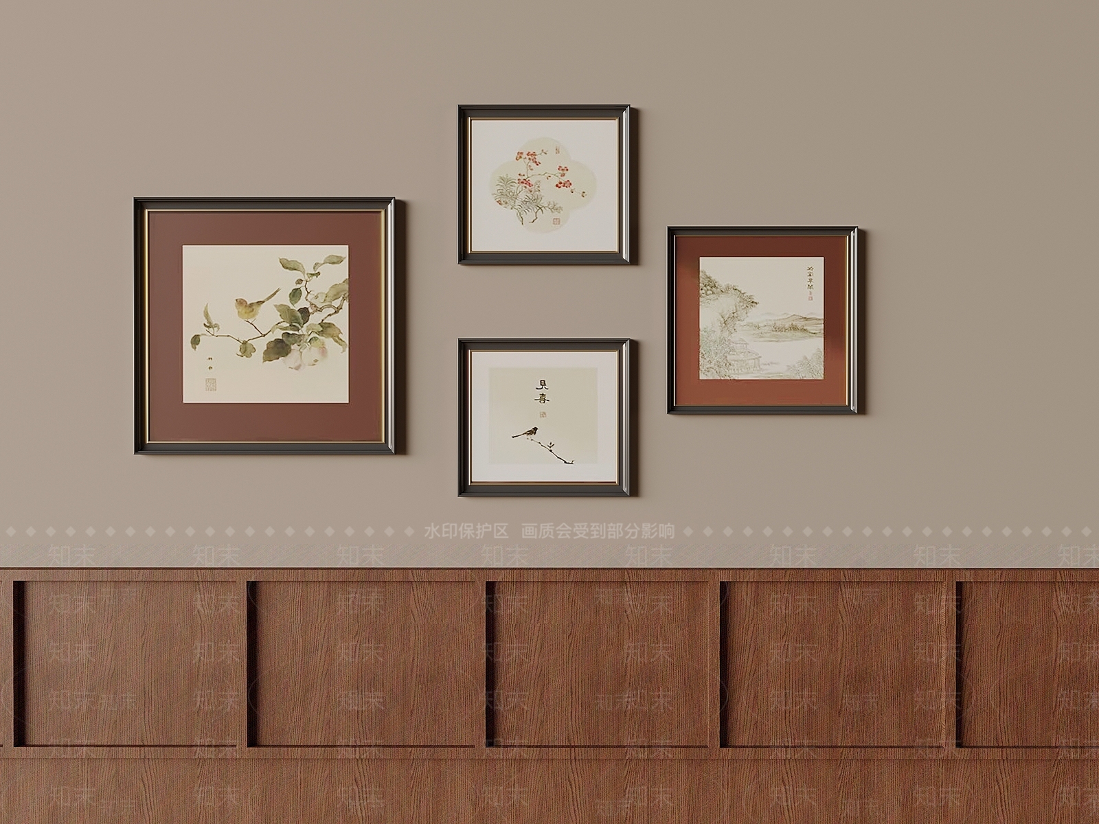 新中式挂画组合SU模型下载【ID:1234386273】