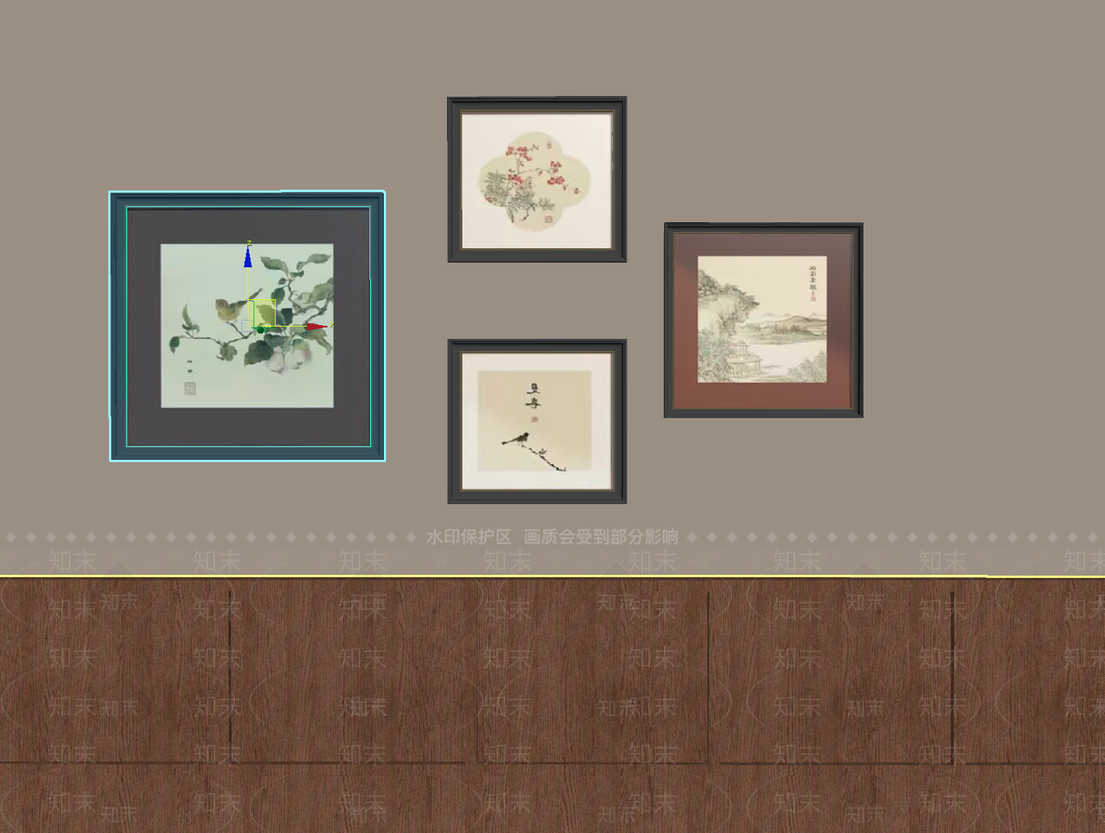 新中式挂画组合SU模型下载【ID:1234386273】