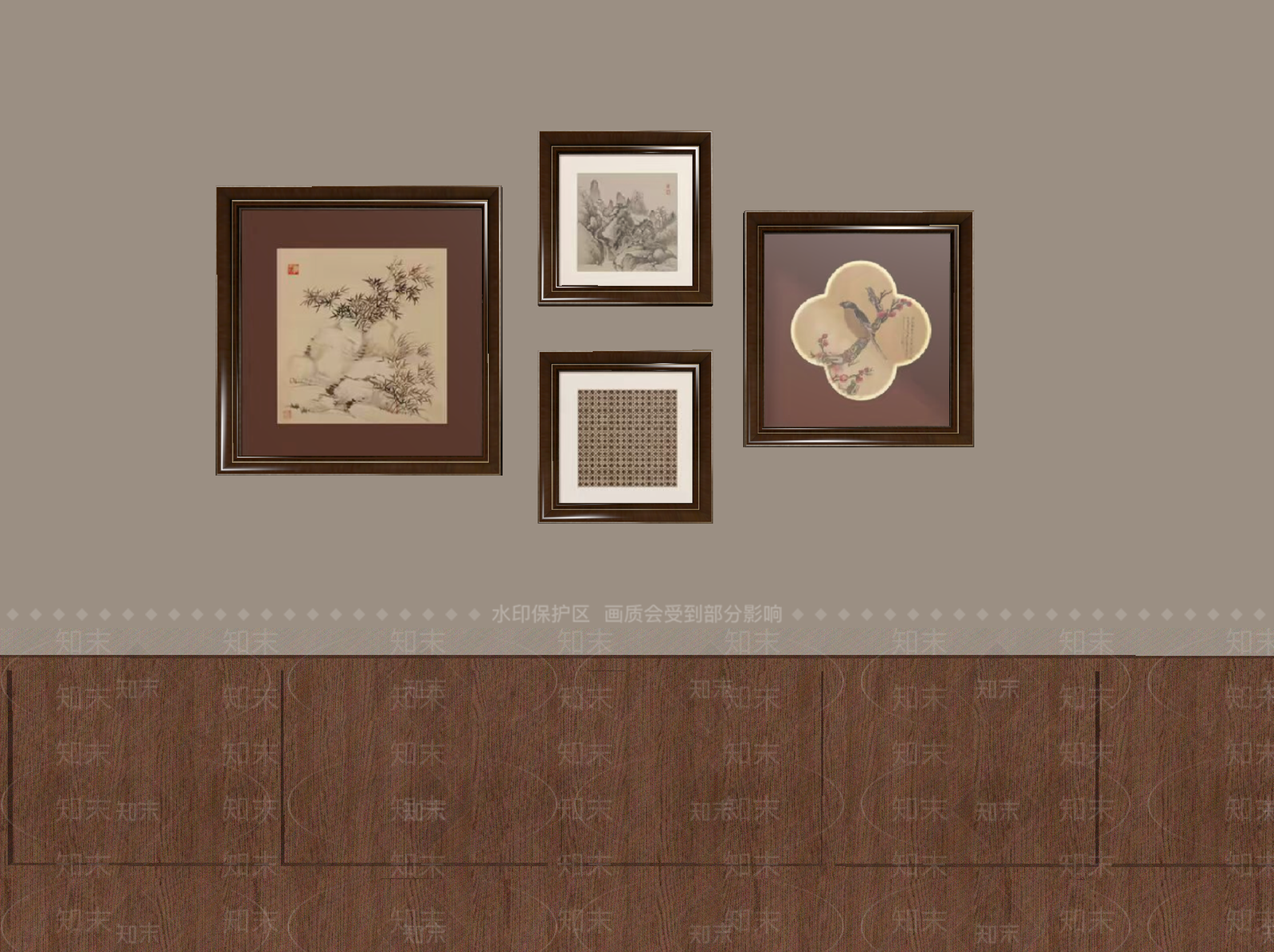 新中式挂画组合SU模型下载【ID:1234386272】