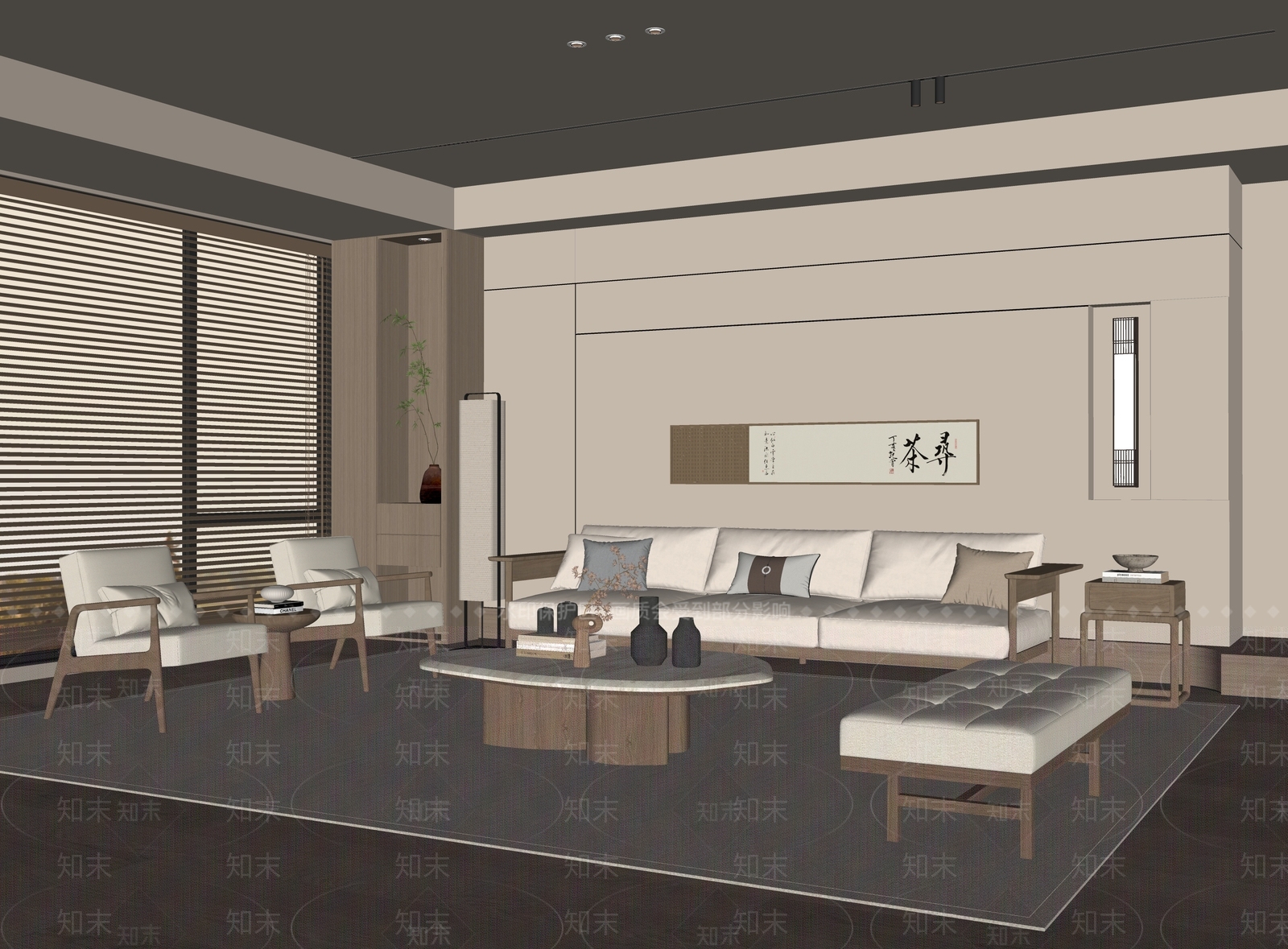 新中式家居客厅SU模型下载【ID:1234389451】