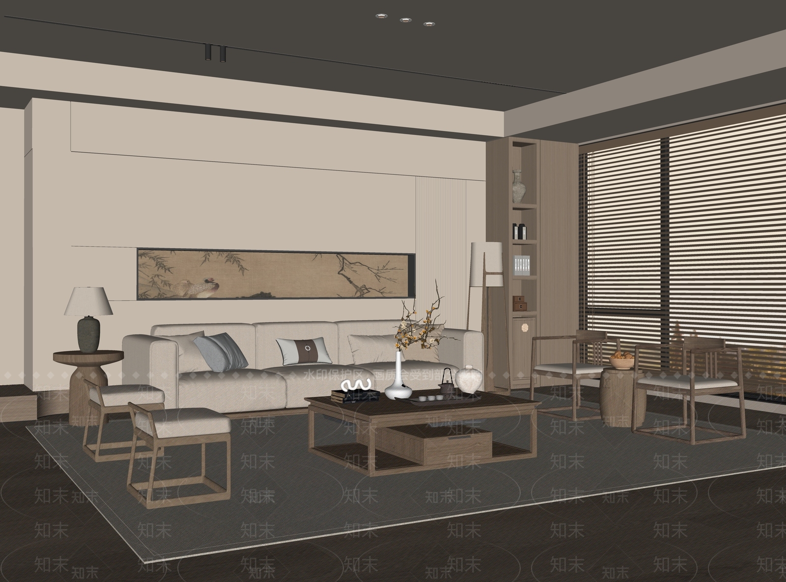 新中式家居客厅SU模型下载【ID:1234389548】
