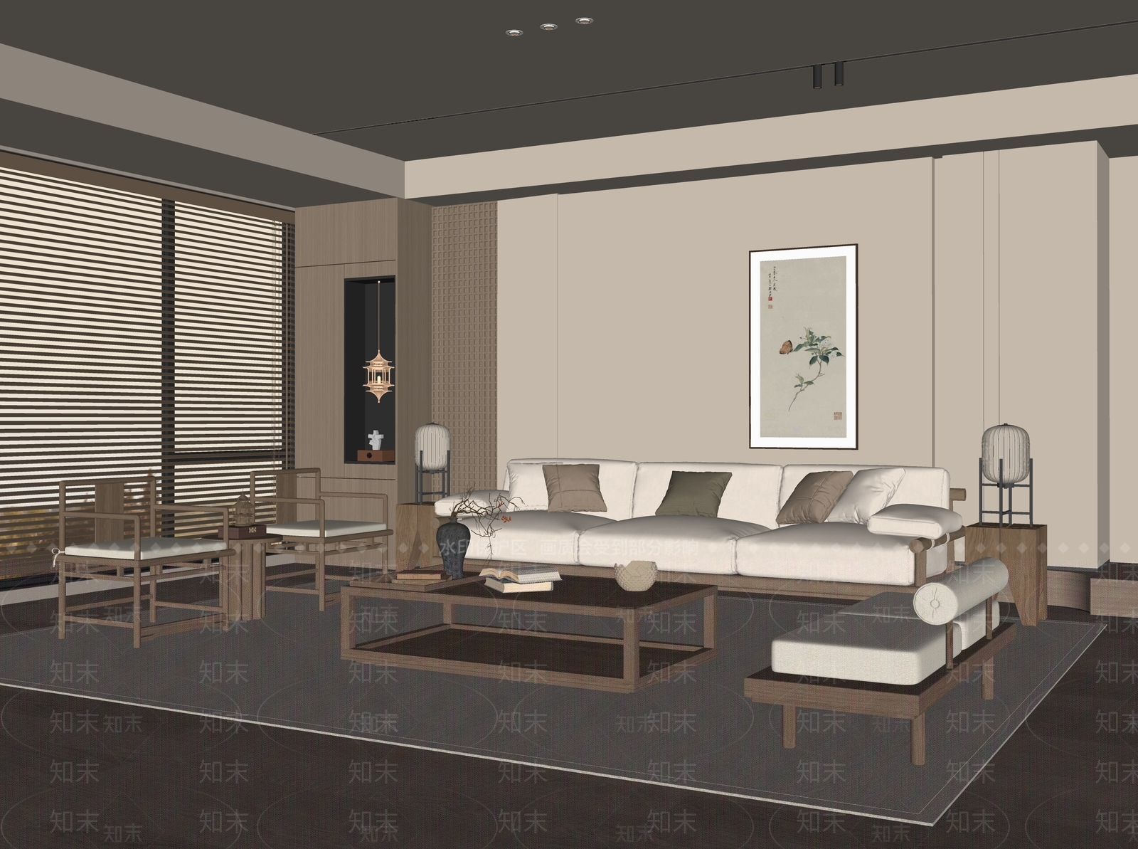 新中式家居客厅SU模型下载【ID:1234389831】
