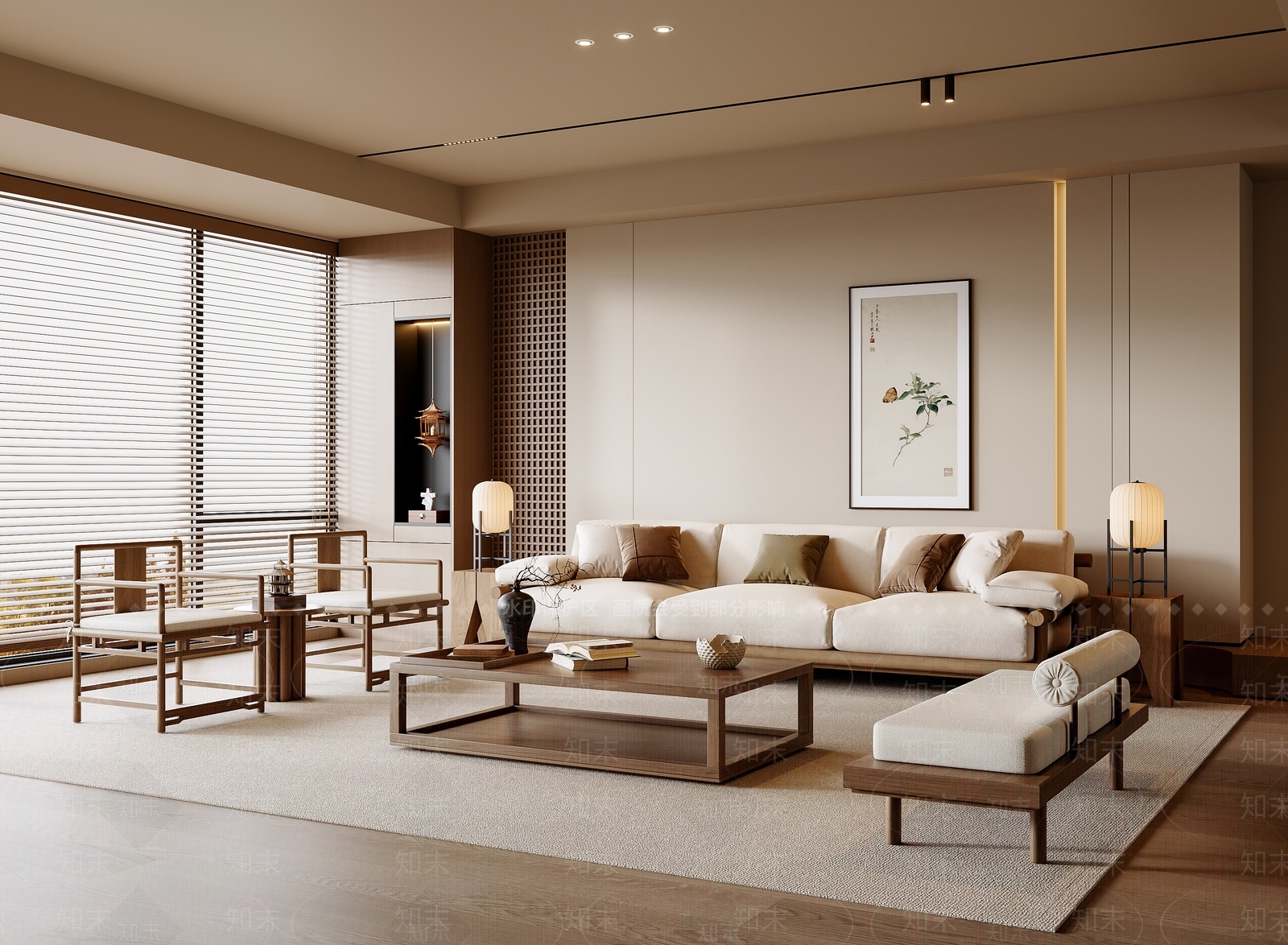 新中式家居客厅SU模型下载【ID:1234389831】