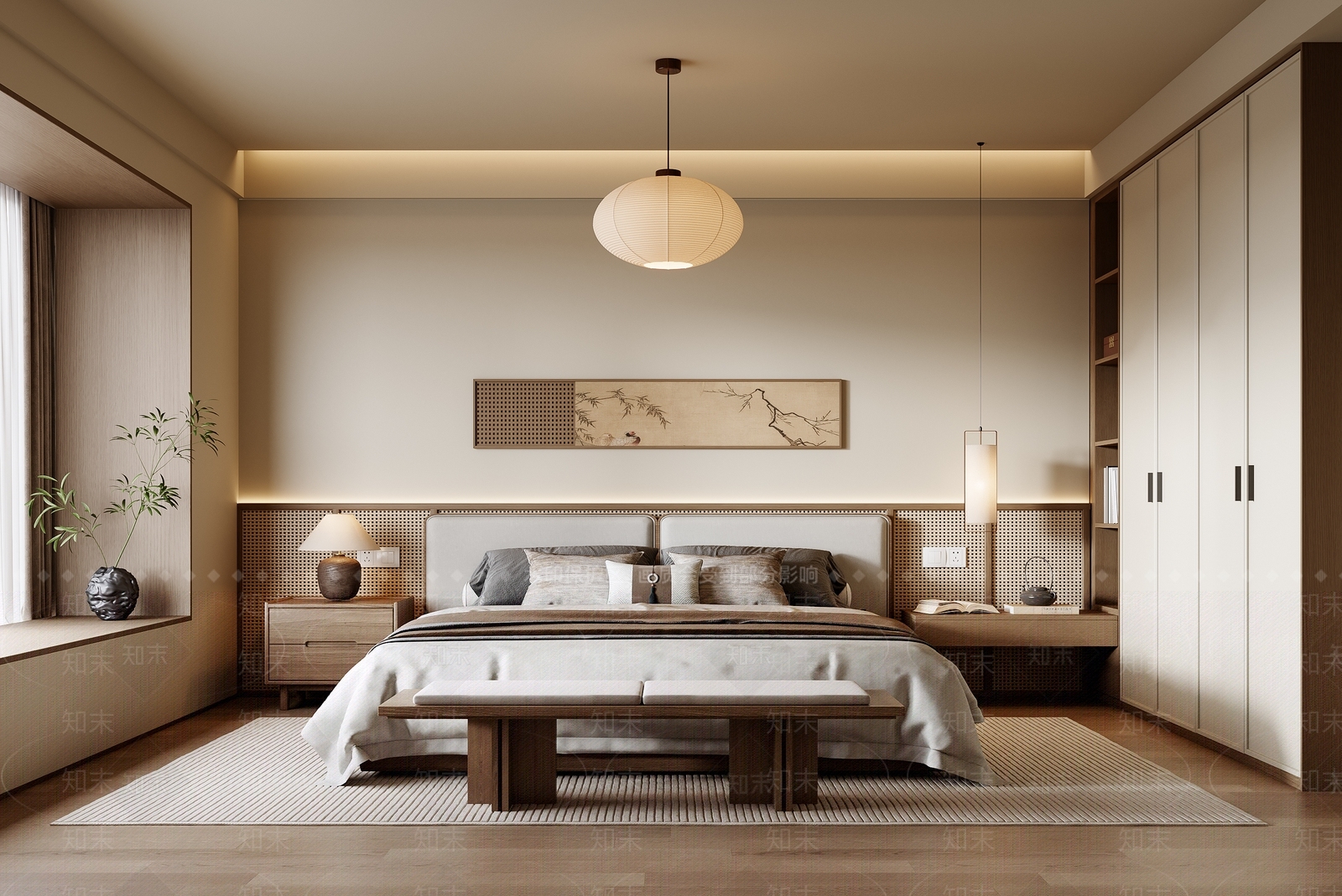 新中式家居卧室SU模型下载【ID:1234391941】