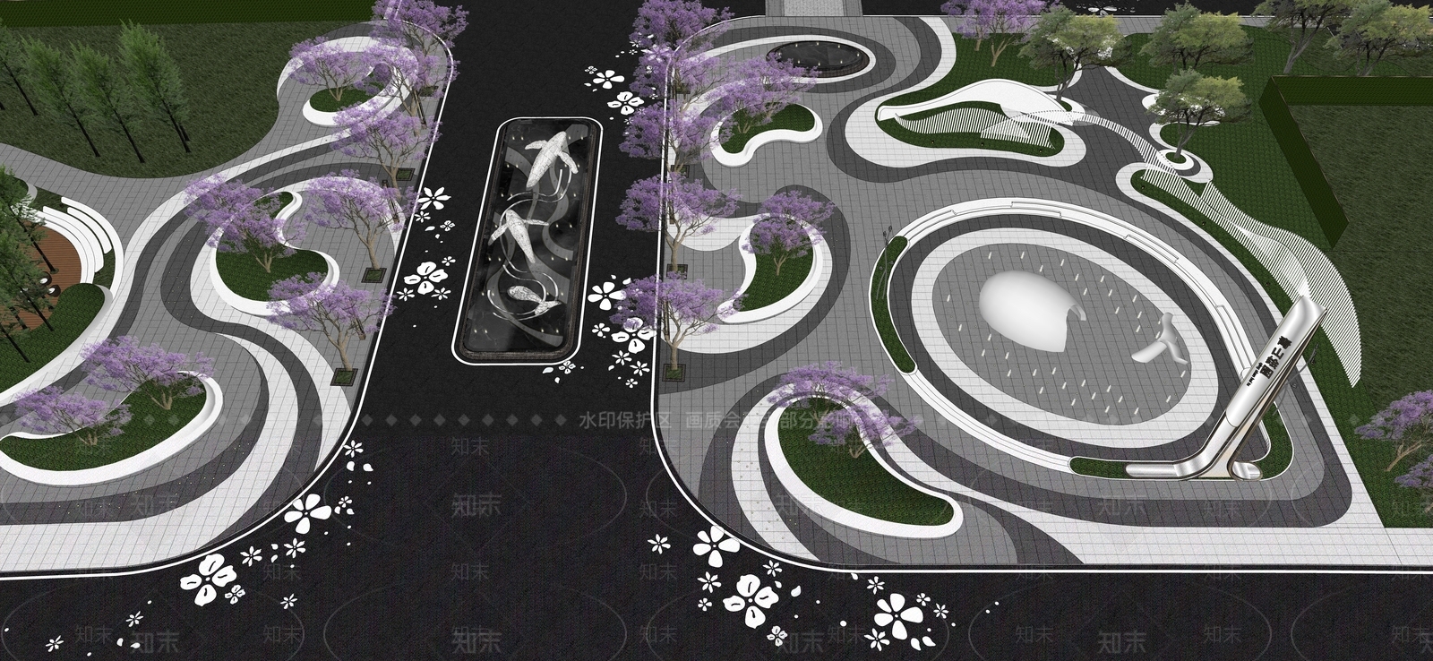 现代主义广场景观SU模型下载【ID:1234393384】