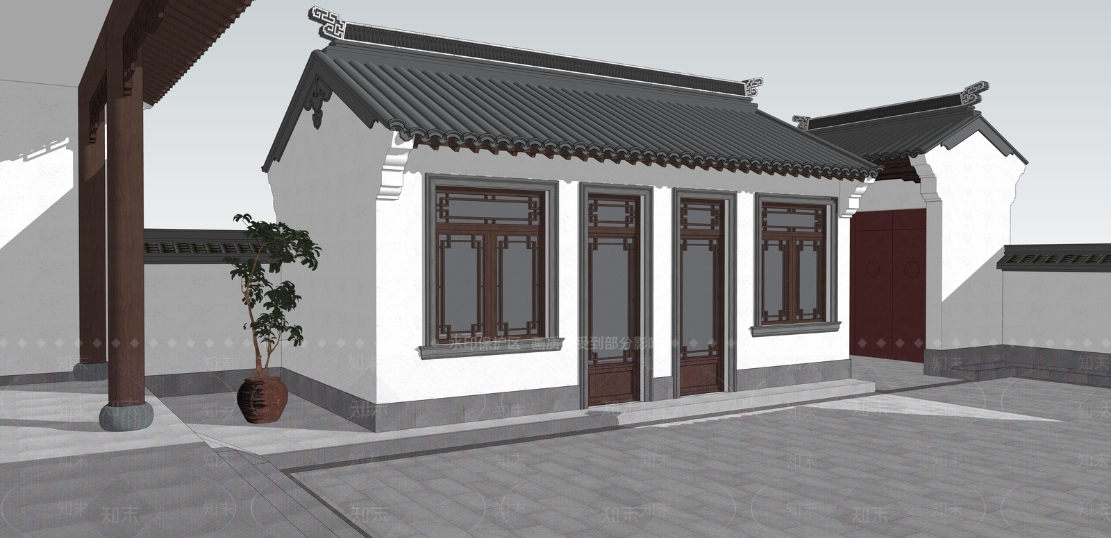 中式古建四合院SU模型下载【ID:1234393259】