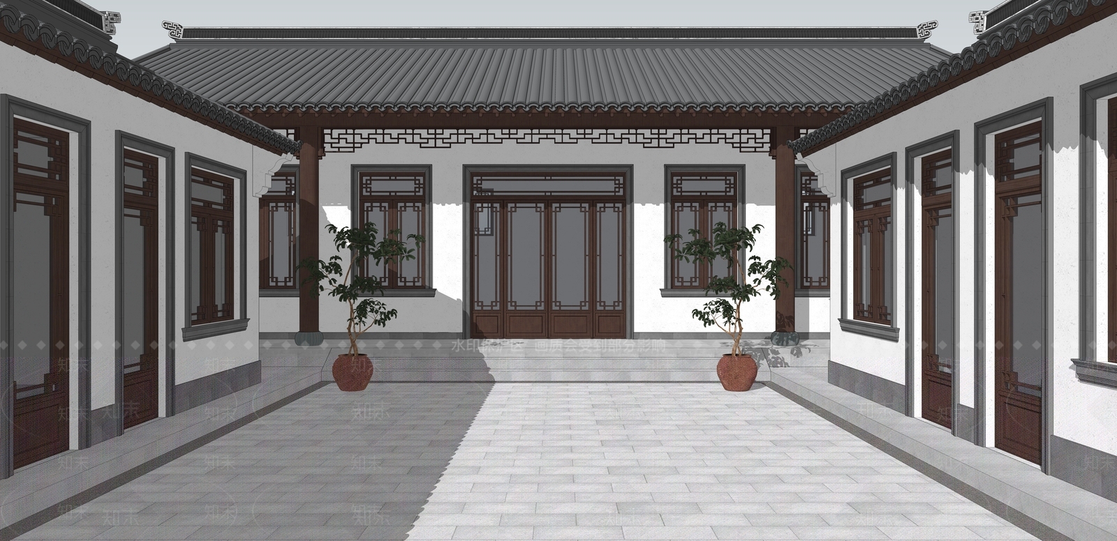 中式古建四合院SU模型下载【ID:1234393259】