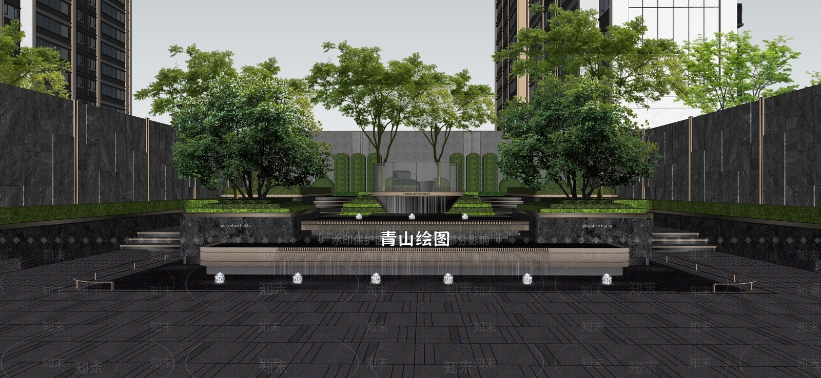 现代主义小区景观SU模型下载【ID:1234394100】