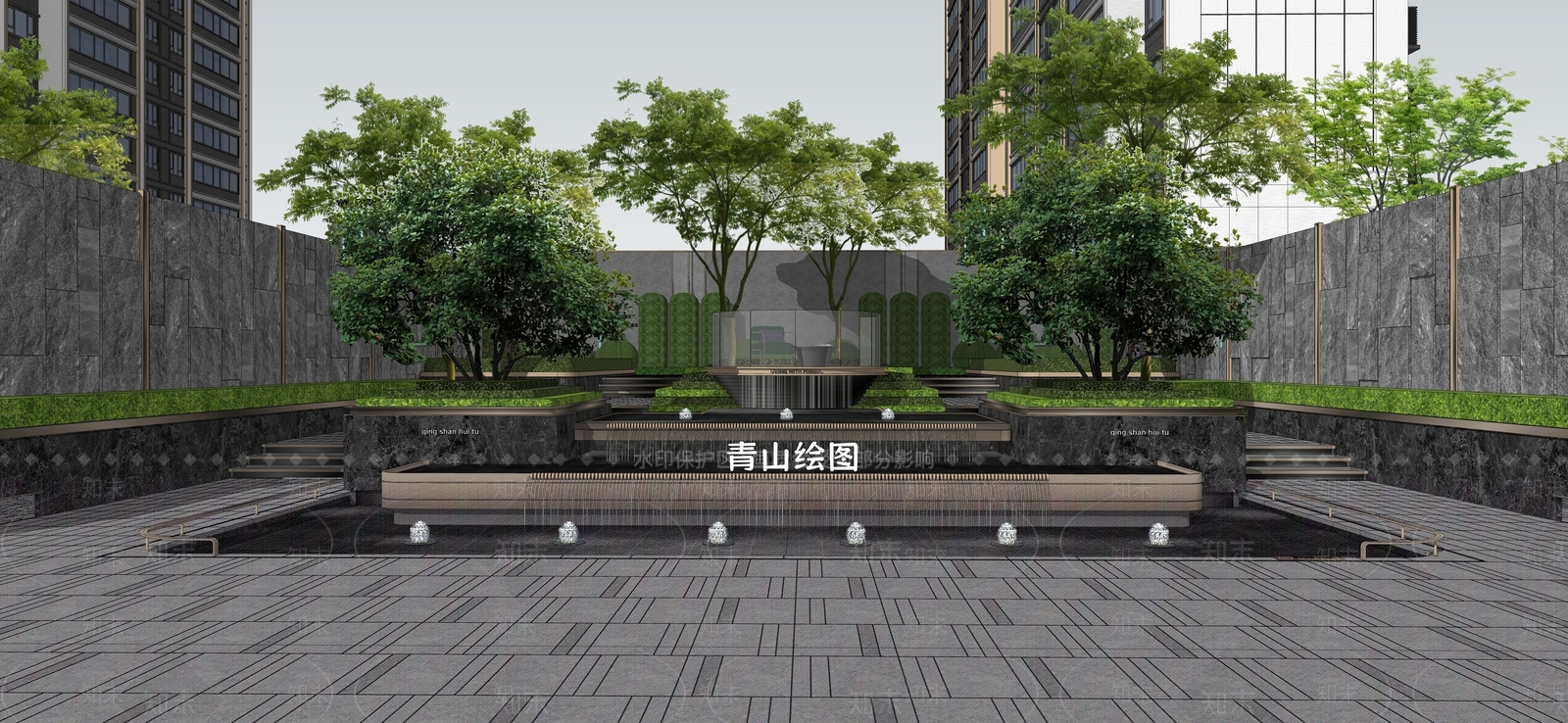 现代主义小区景观SU模型下载【ID:1234394100】