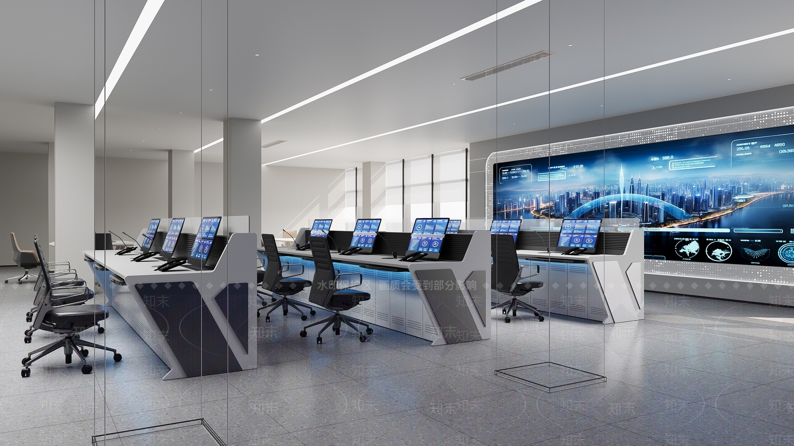 现代指挥中心3D模型渲染效果图