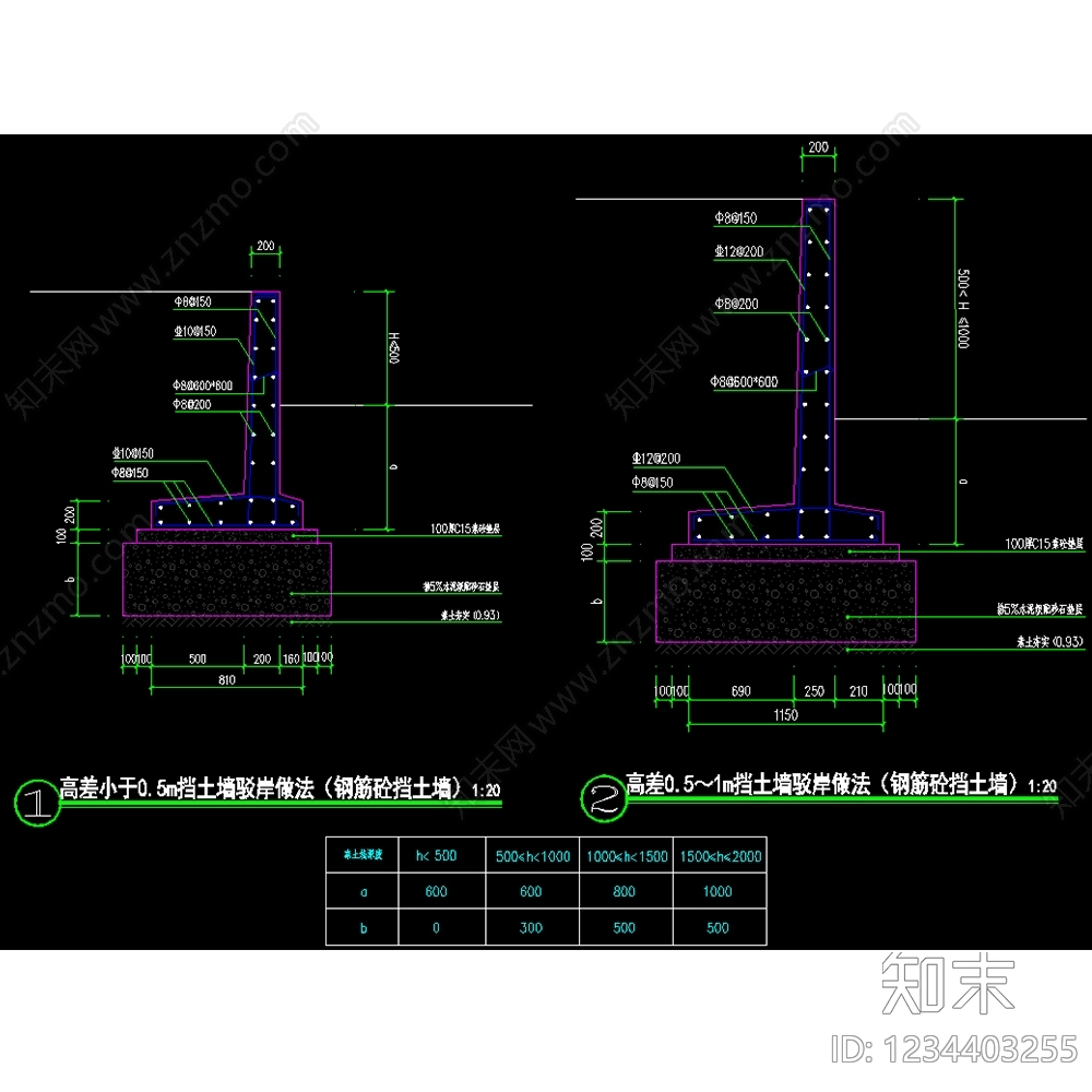 挡土墙cad施工图下载【ID:1234403255】