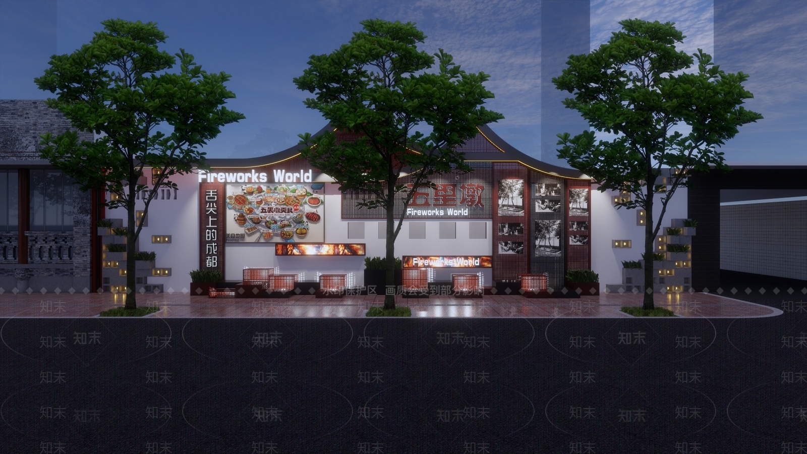 新中式景观外立面装饰SU模型下载【ID:1234412301】