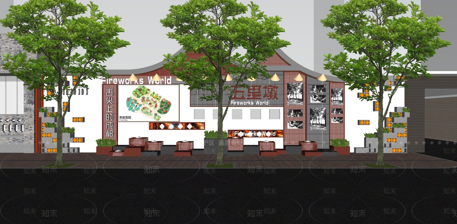 新中式景观外立面装饰SU模型下载【ID:1234412301】
