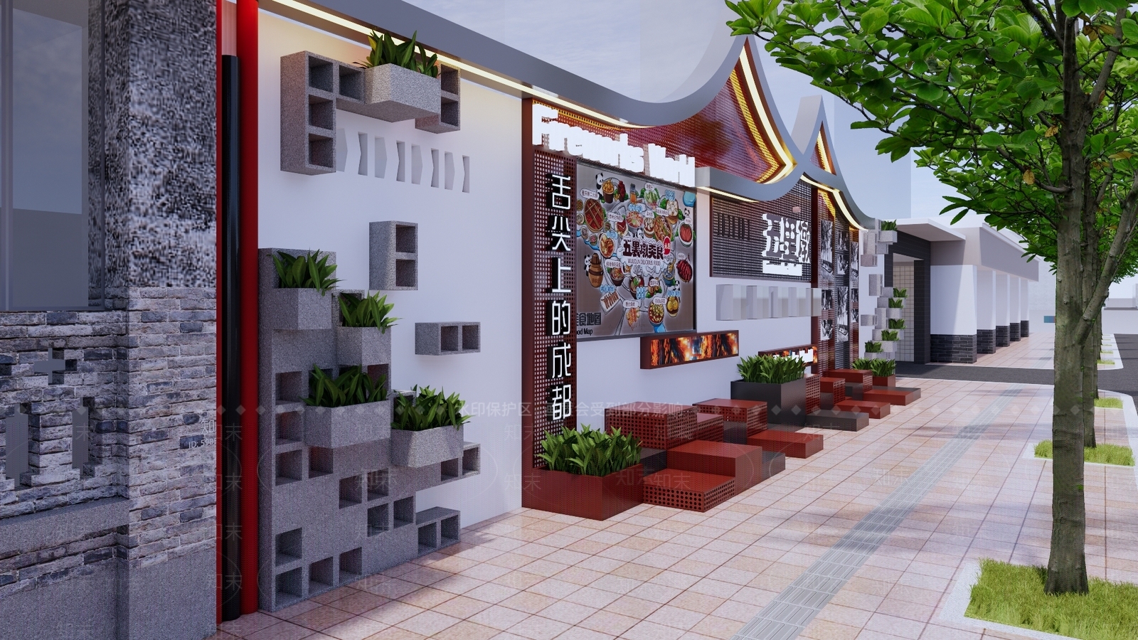 新中式景观外立面装饰SU模型下载【ID:1234412301】