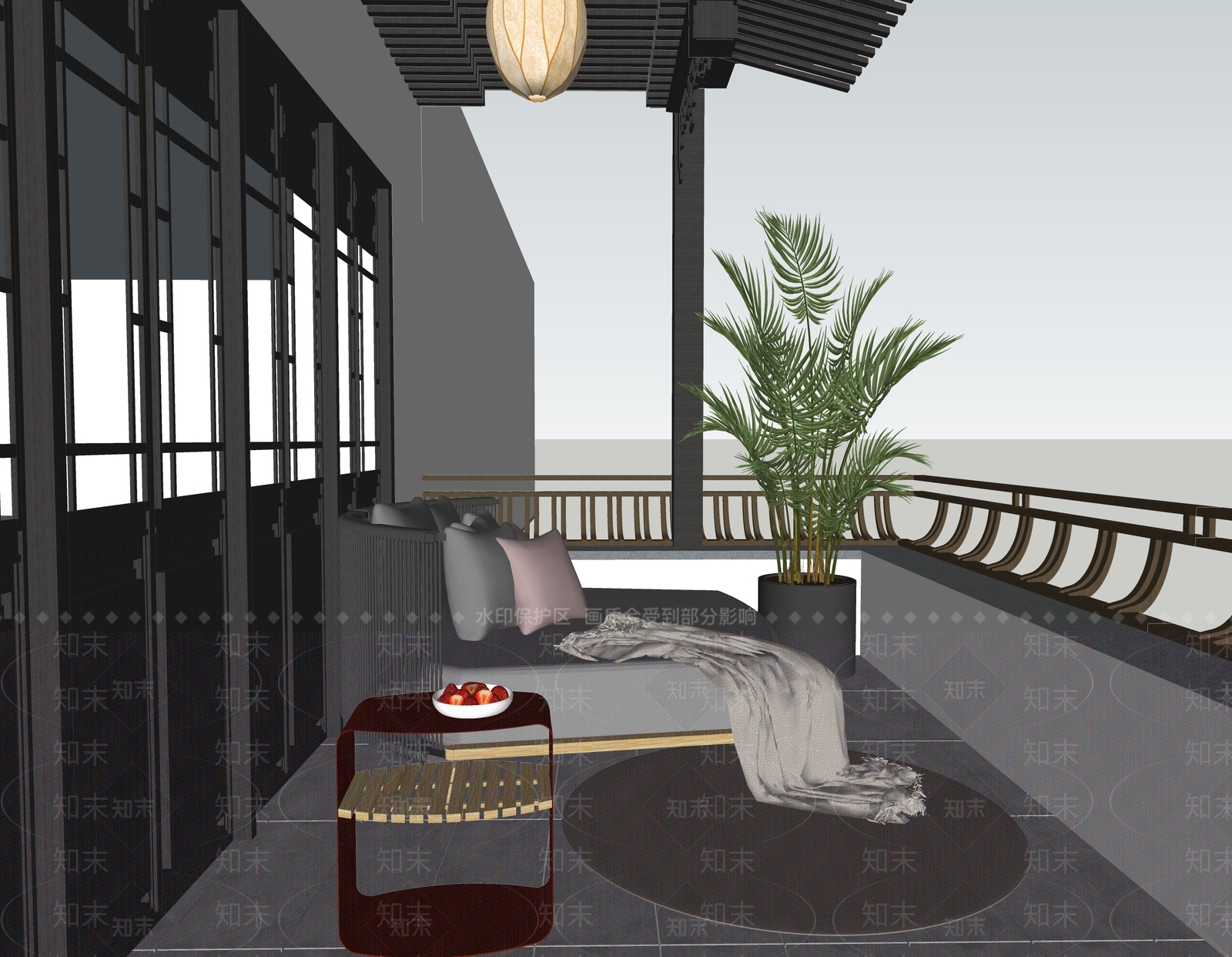 新中式家居阳台SU模型下载【ID:1234420444】