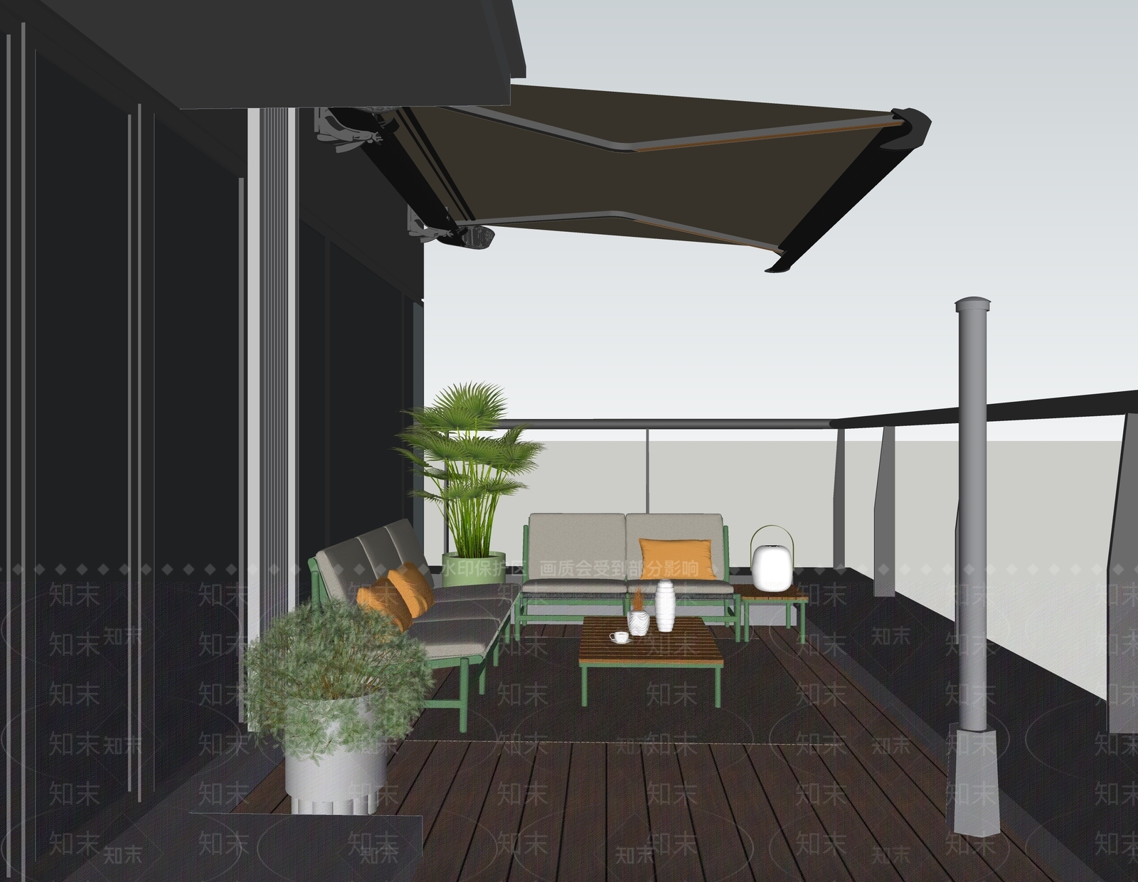 现代简约家居阳台SU模型下载【ID:1234420734】
