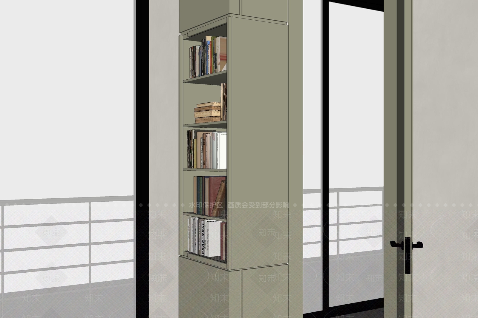 现代简约书柜SU模型下载【ID:1234455637】