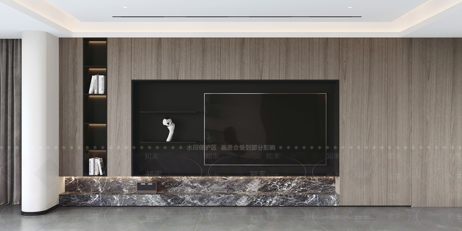 现代简约电视背景墙3D模型渲染效果图