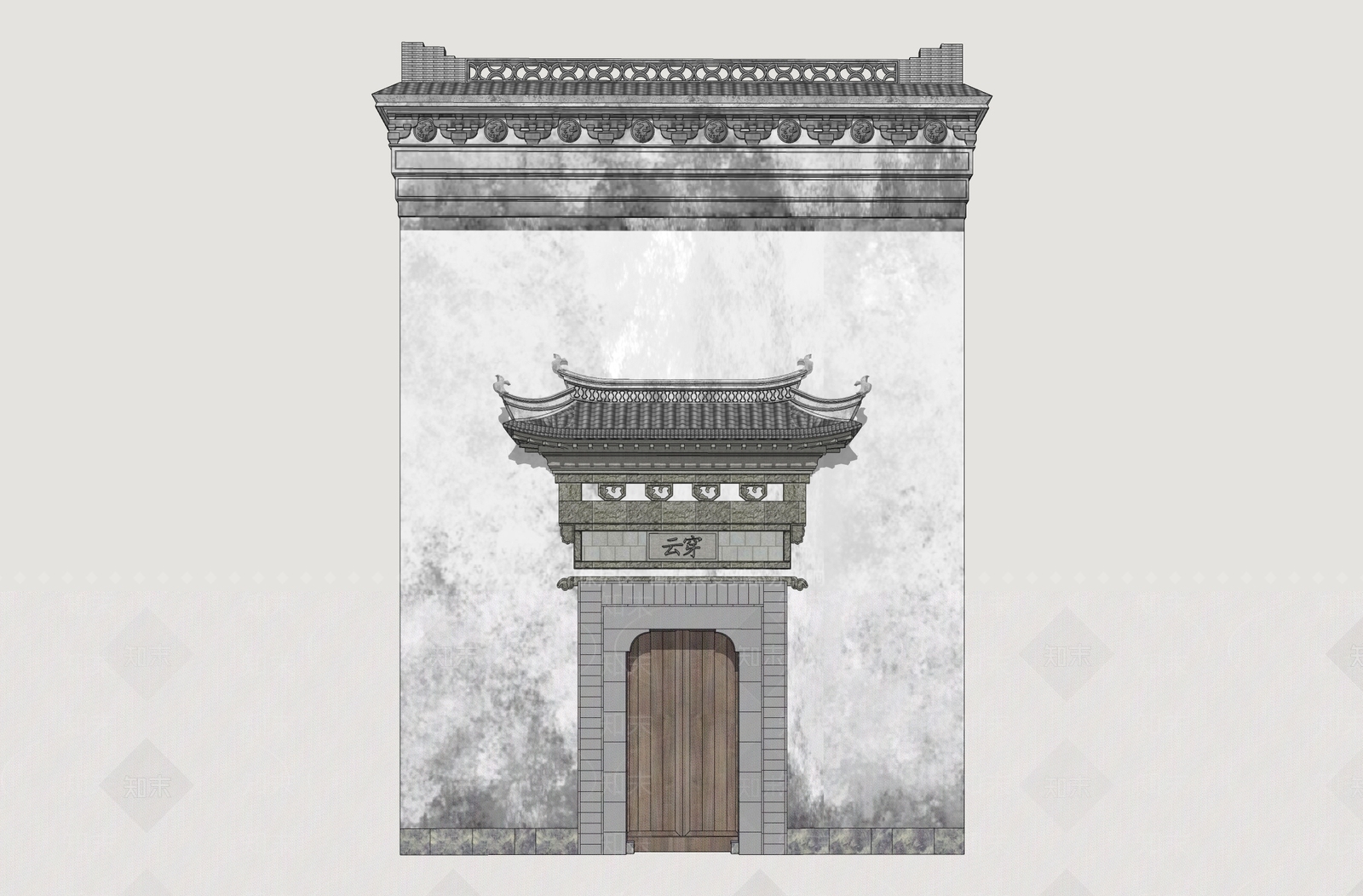 中式古建单开门SU模型下载【ID:1234470573】