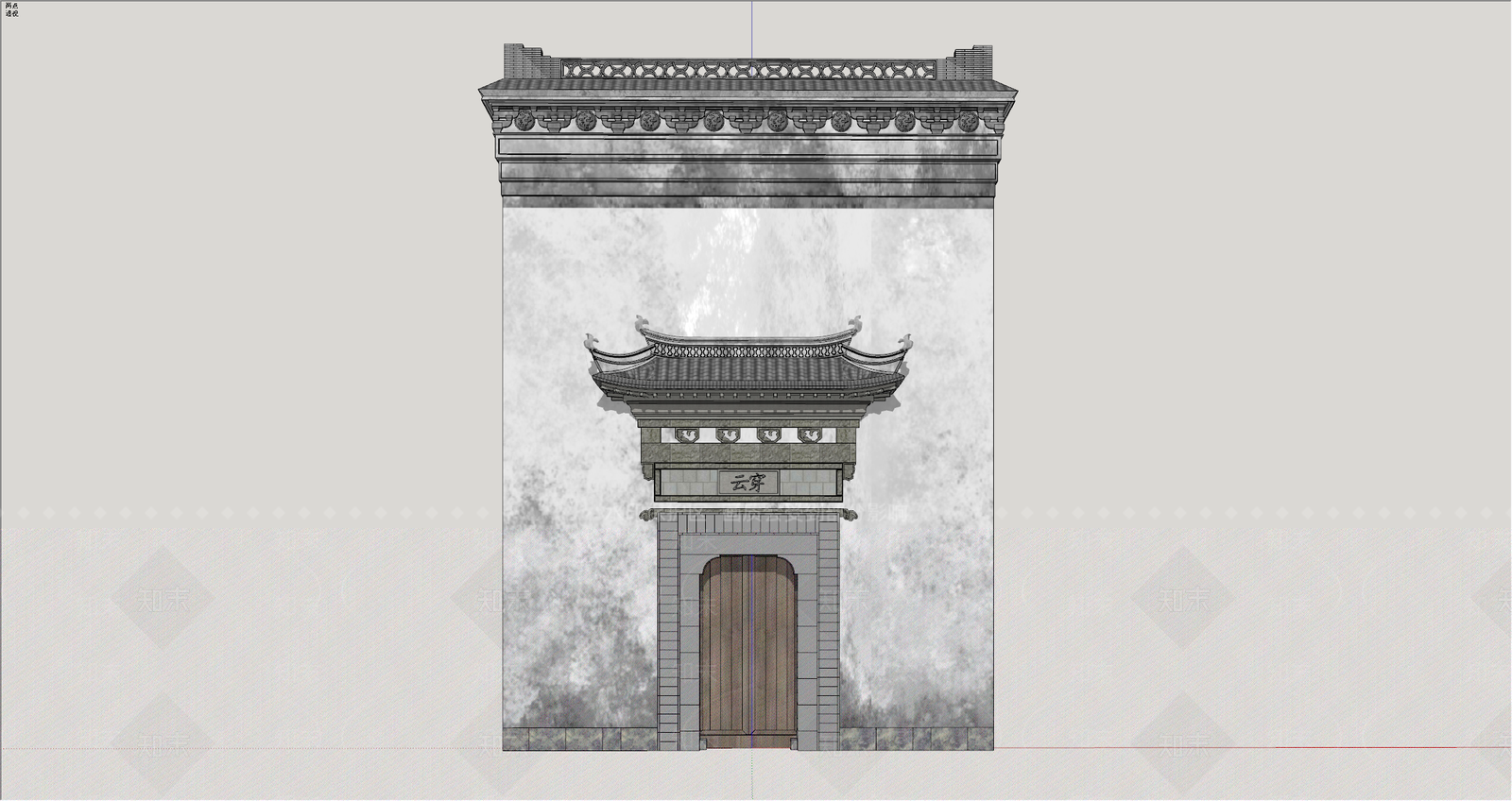 中式古建单开门SU模型下载【ID:1234470573】