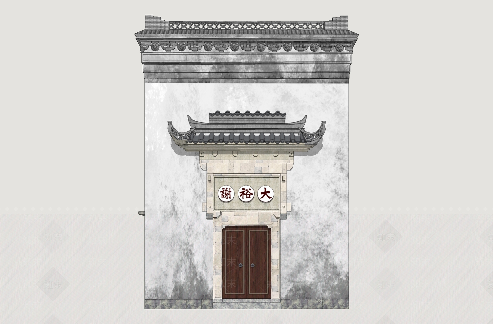 中式古建背景墙SU模型下载【ID:1234470669】