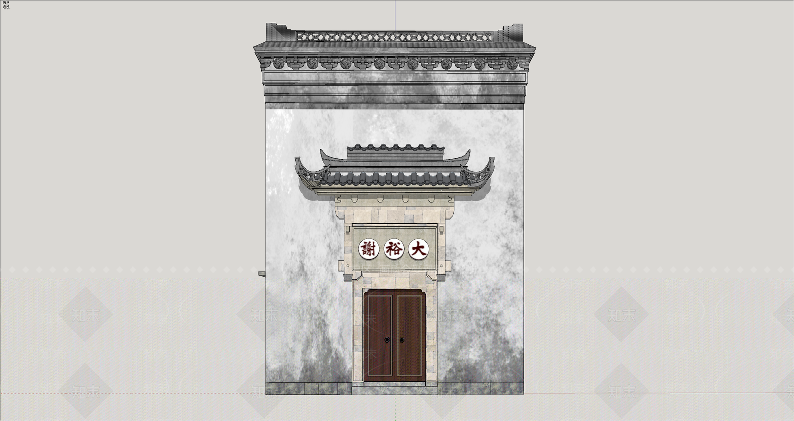 中式古建背景墙SU模型下载【ID:1234470669】