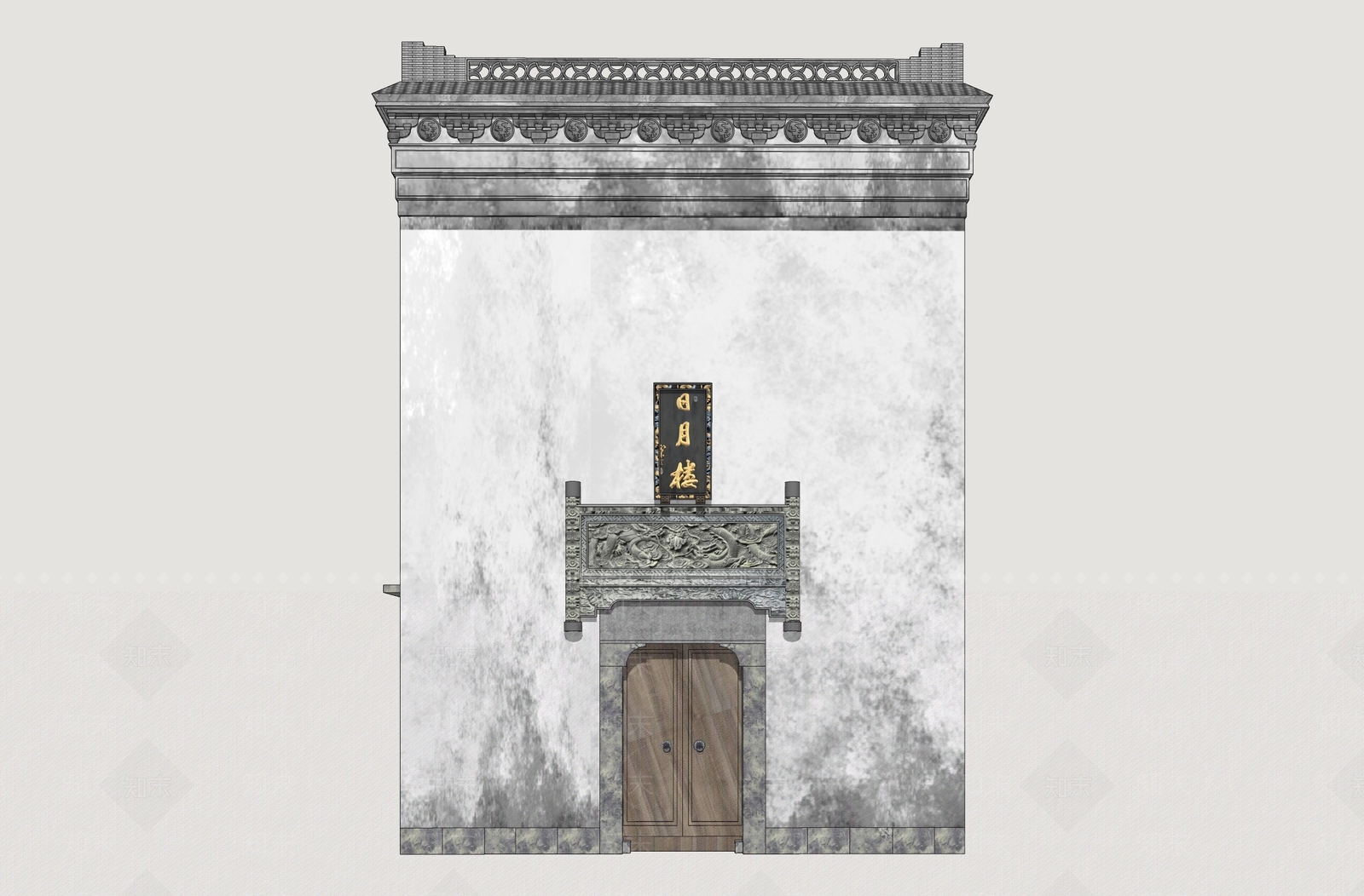 中式古建背景墙SU模型下载【ID:1234471077】