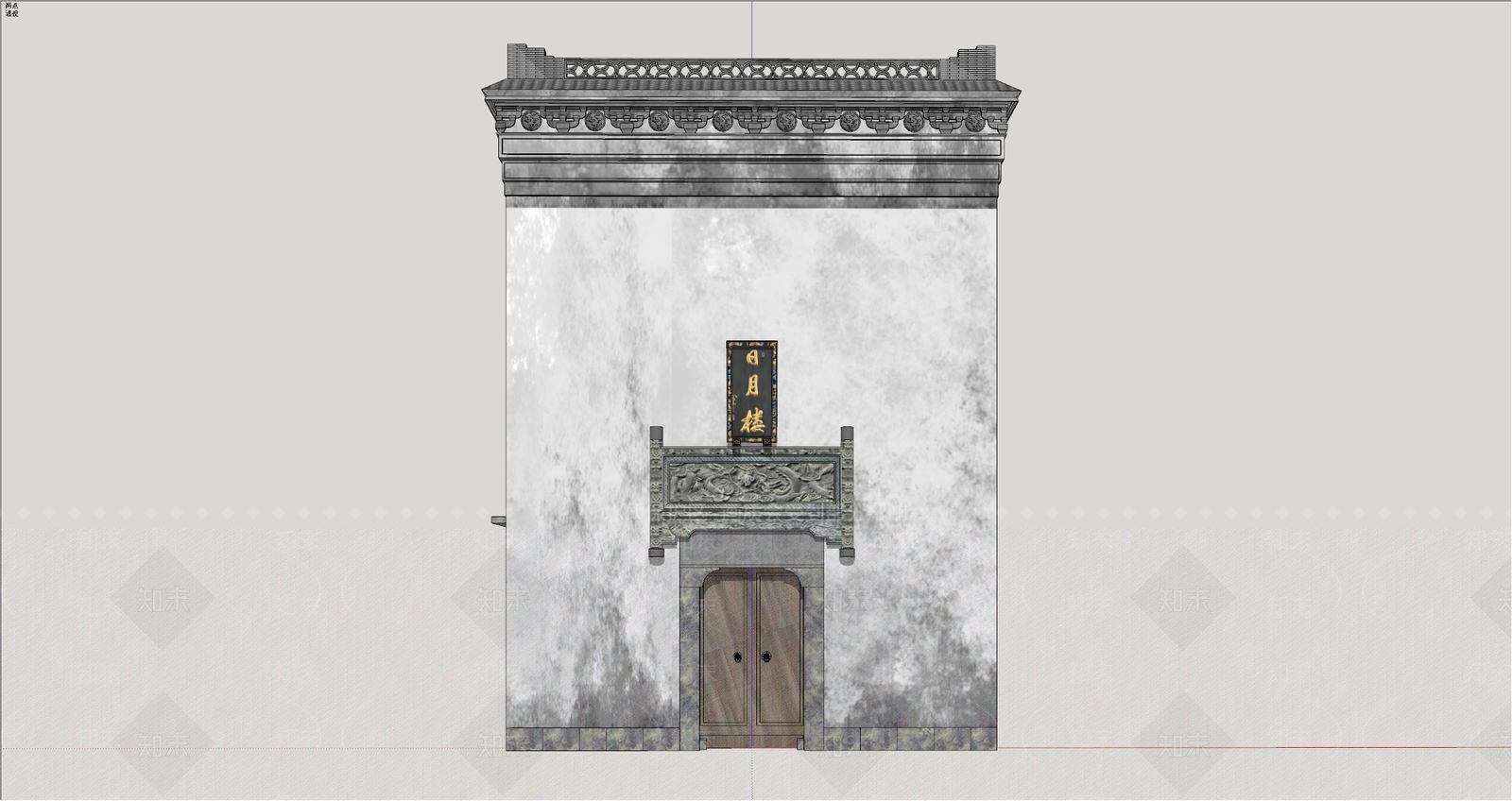 中式古建背景墙SU模型下载【ID:1234471077】