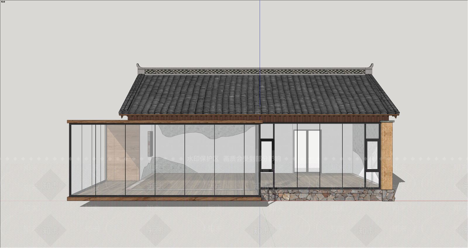 新中式民宿建筑SU模型下载【ID:1234473634】
