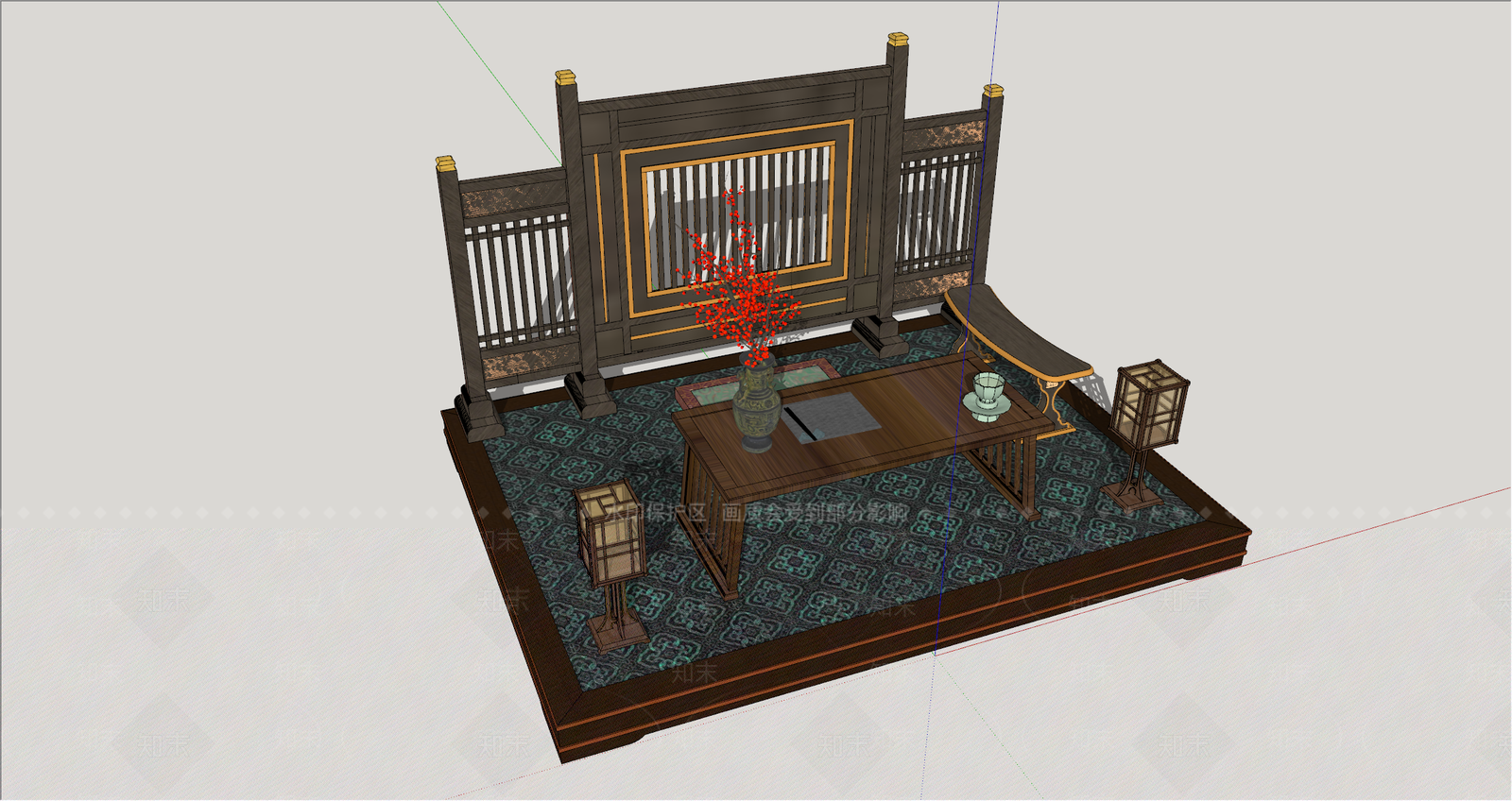 中式茶桌椅SU模型下载【ID:1234481156】