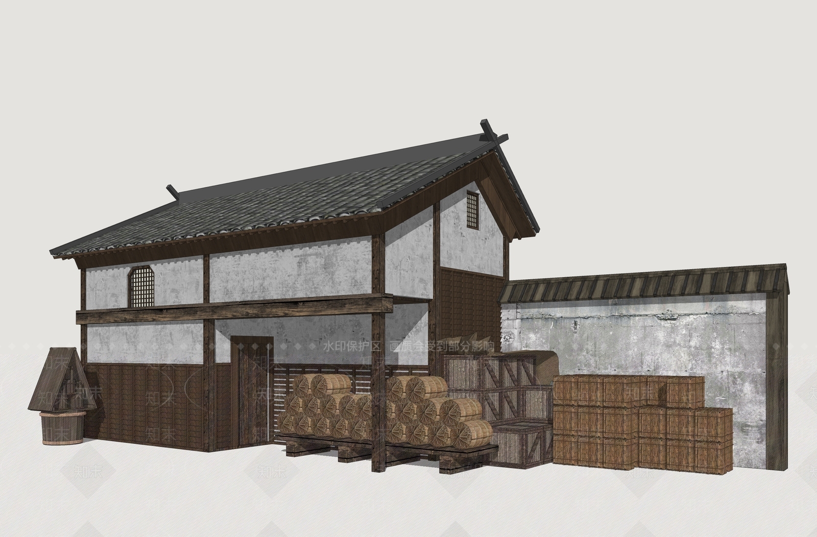 日式仓储建筑SU模型下载【ID:1234481726】