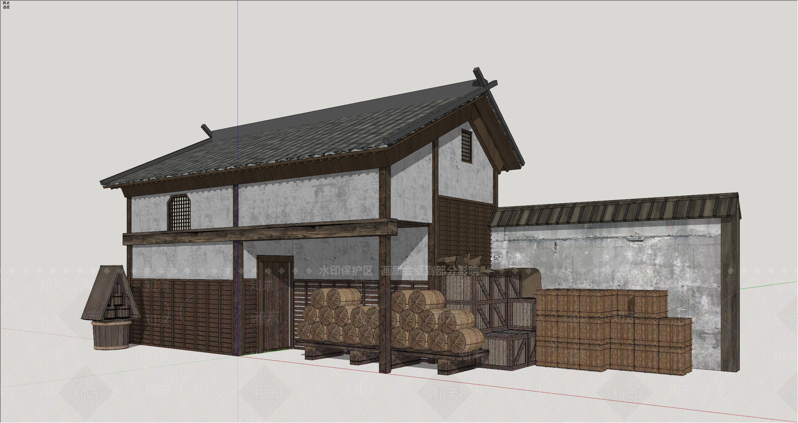 日式仓储建筑SU模型下载【ID:1234481726】