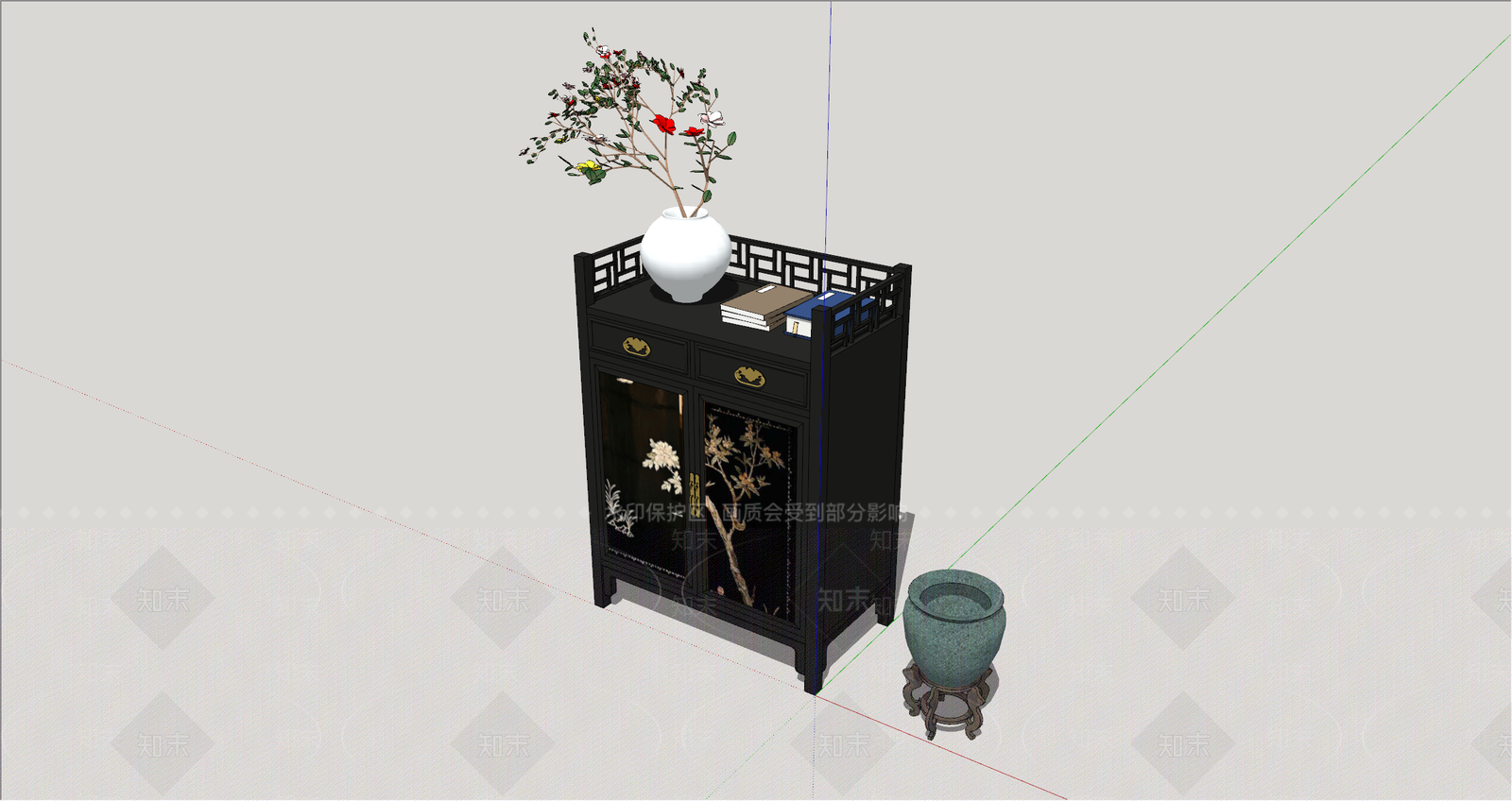 新中式储物柜SU模型下载【ID:1234483045】