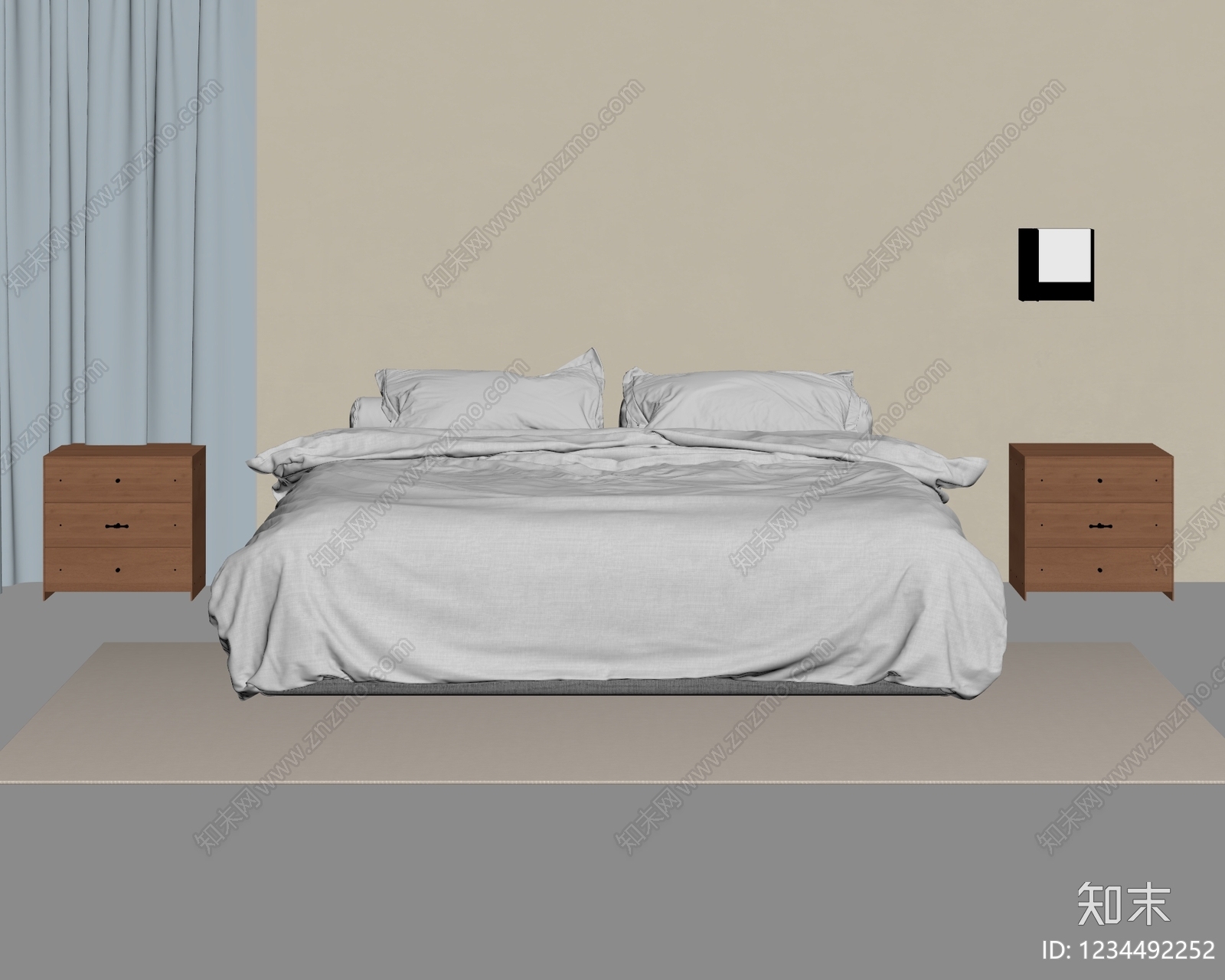 中古风双人床SU模型下载【ID:1234492252】