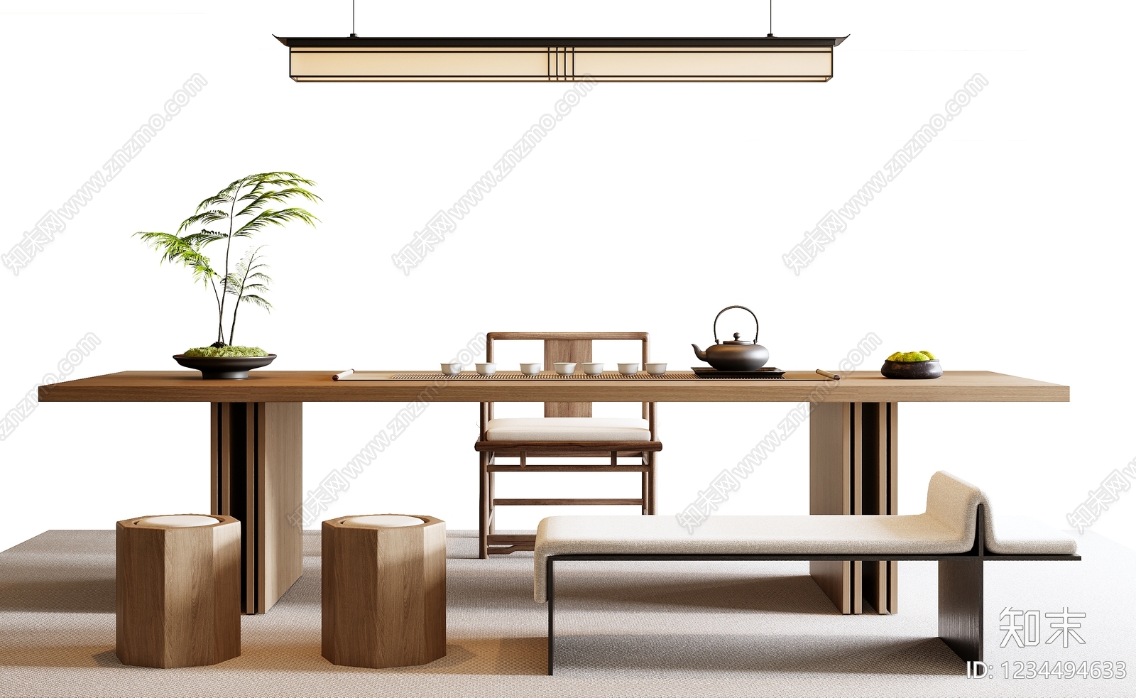 新中式茶桌椅SU模型下载【ID:1234494633】