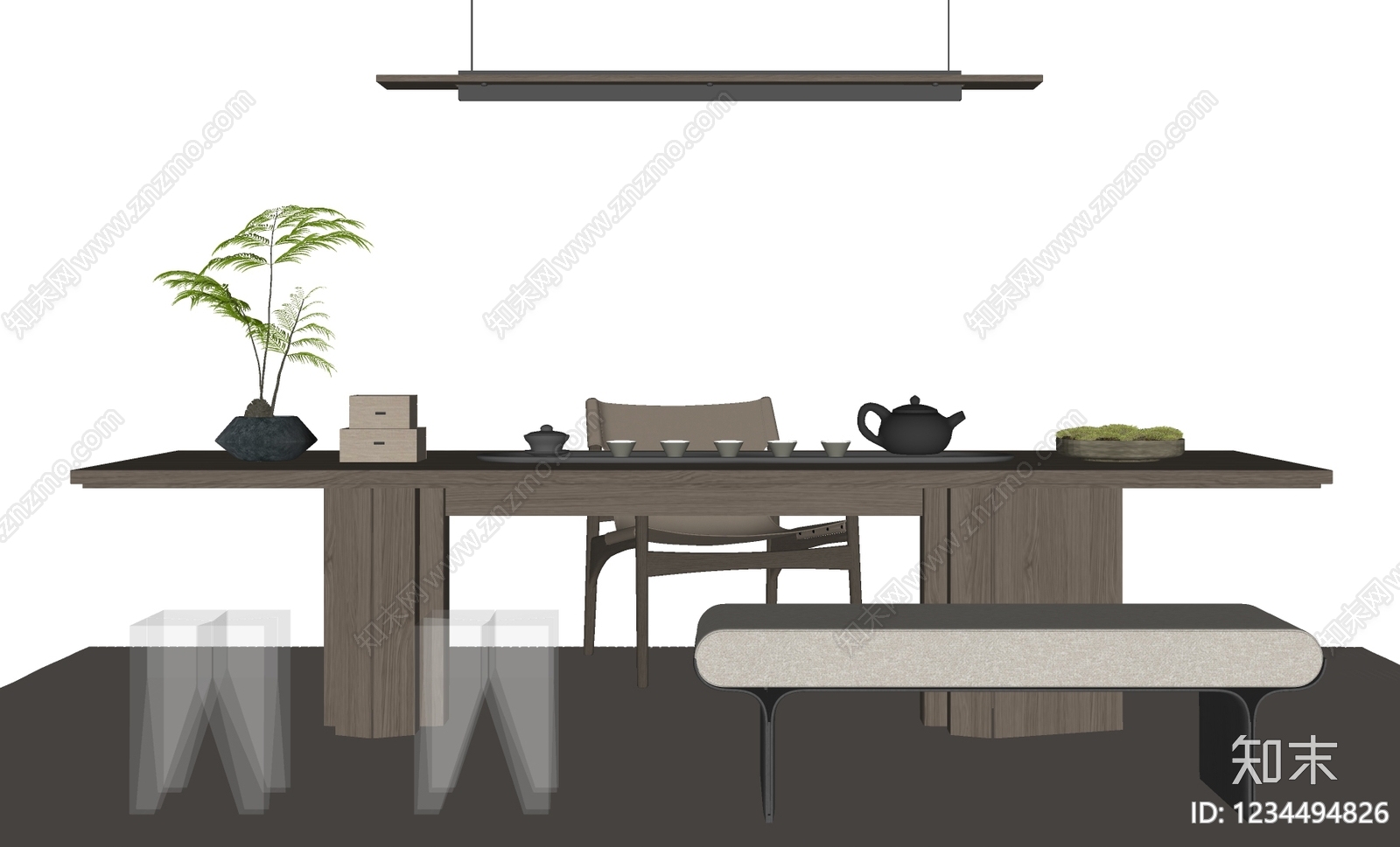 新中式茶桌椅SU模型下载【ID:1234494826】