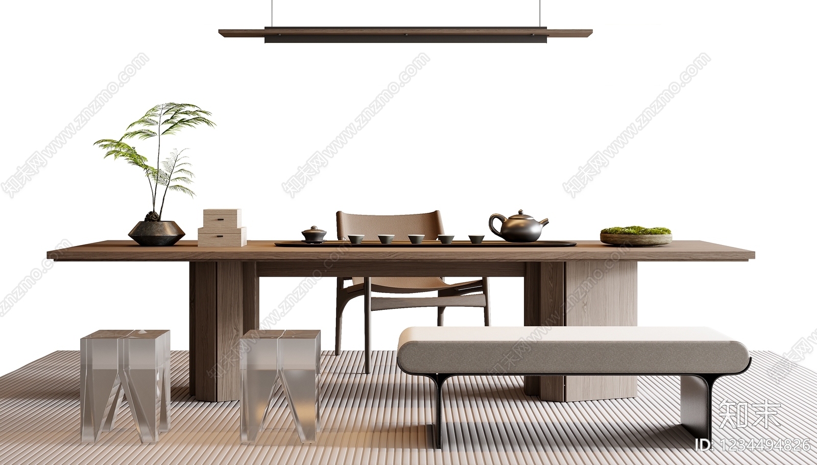 新中式茶桌椅SU模型下载【ID:1234494826】