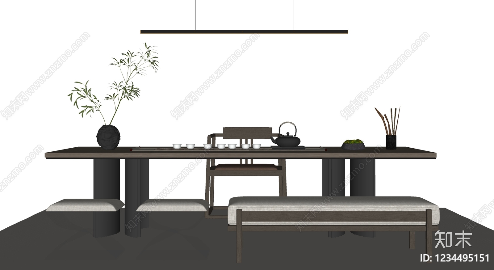 新中式茶桌椅SU模型下载【ID:1234495151】