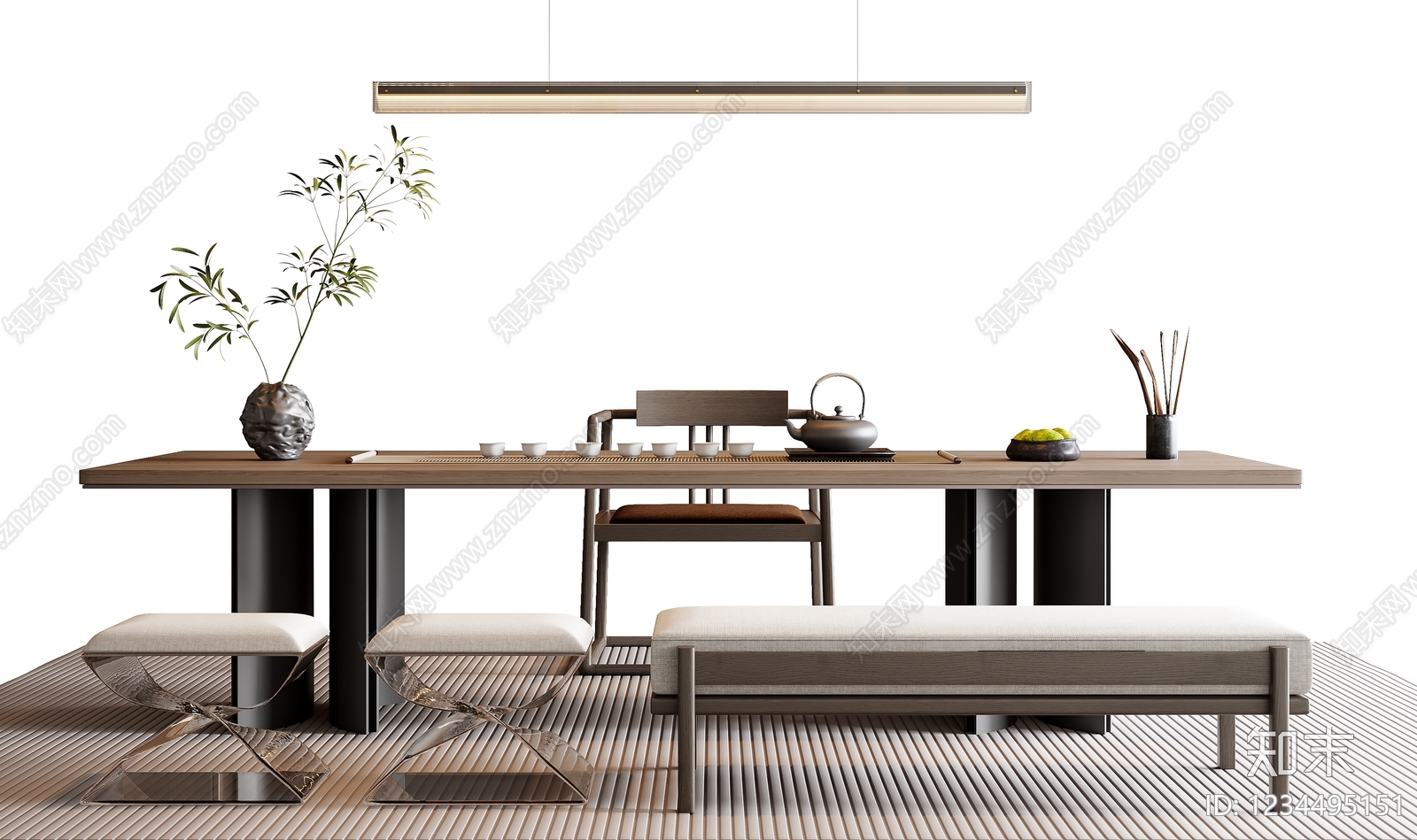 新中式茶桌椅SU模型下载【ID:1234495151】