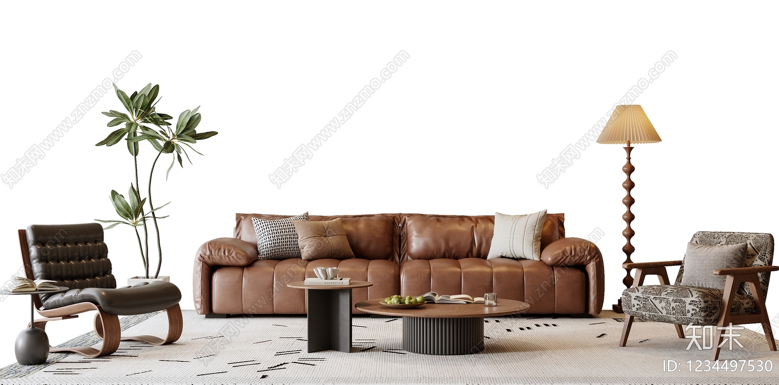中古风沙发组合SU模型下载【ID:1234497530】