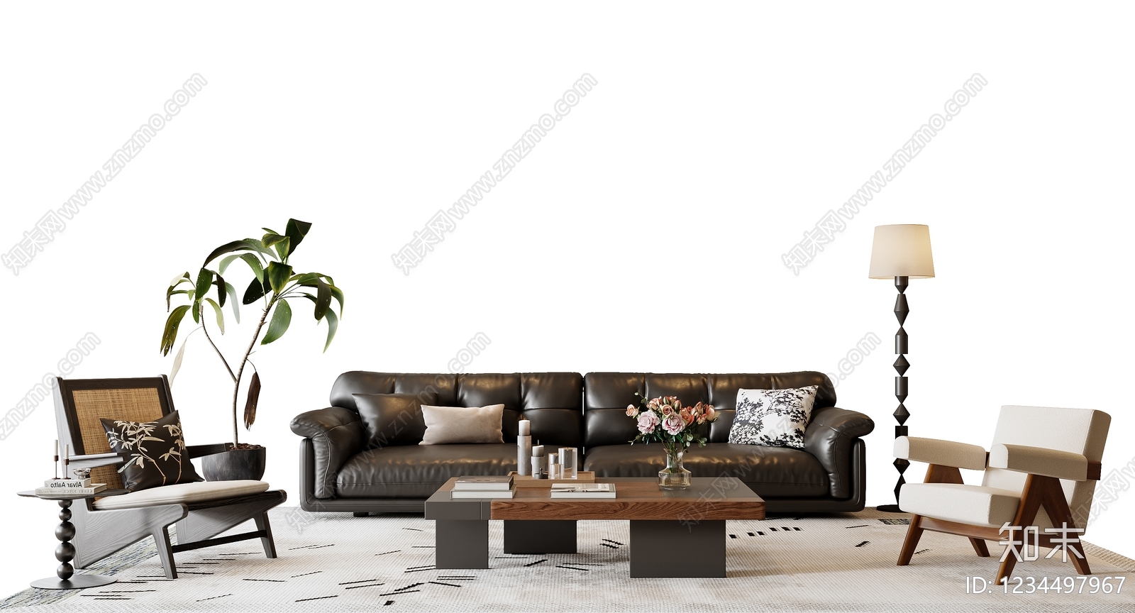 中古风沙发组合SU模型下载【ID:1234497967】