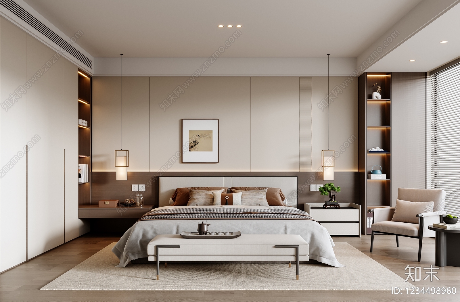 新中式家居卧室SU模型下载【ID:1234498960】