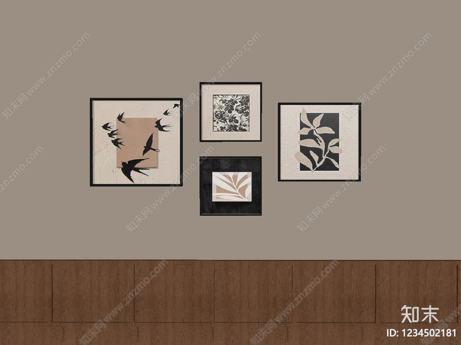 中古风挂画组合SU模型下载【ID:1234502181】