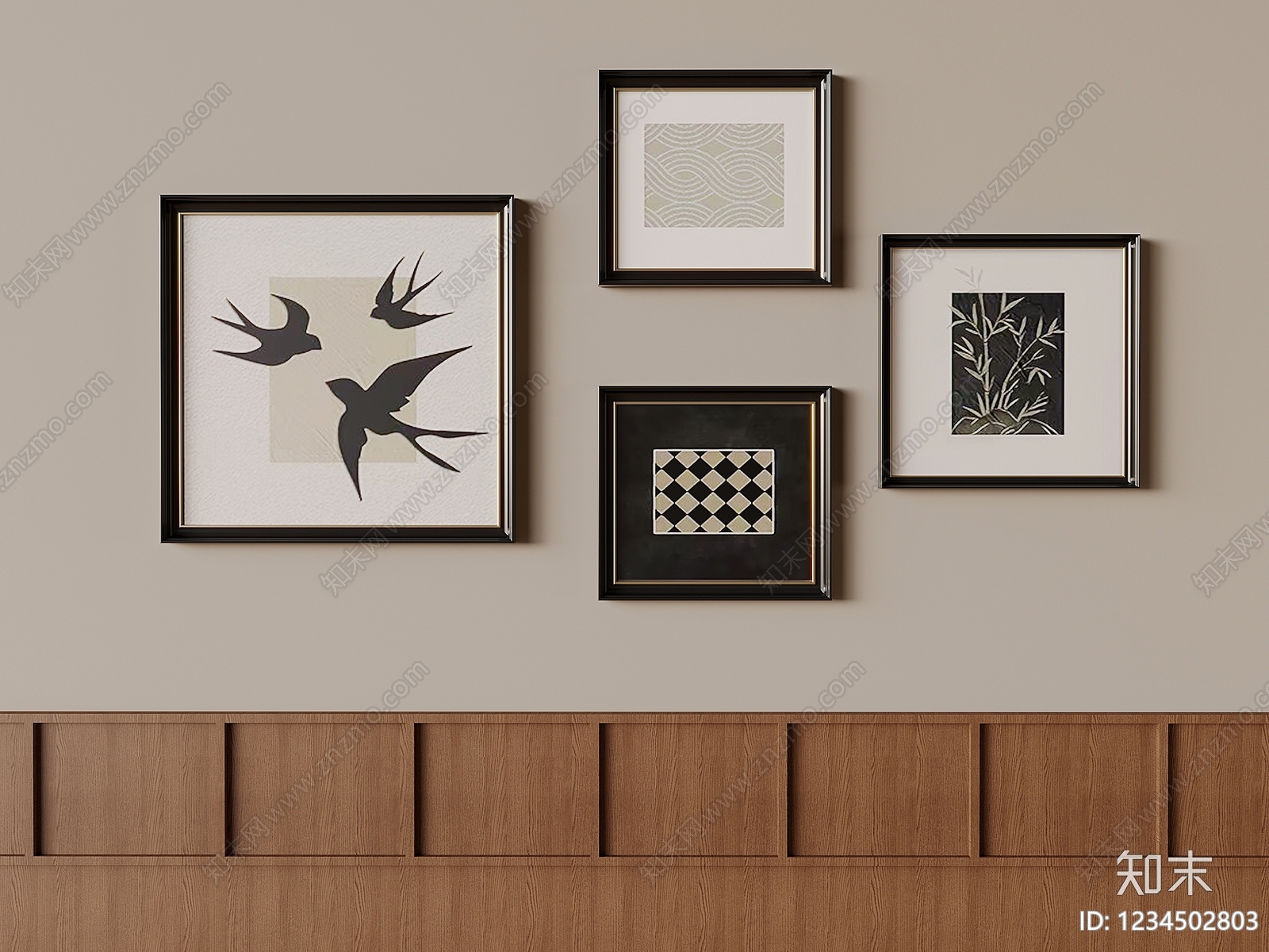 中古风挂画组合SU模型下载【ID:1234502803】