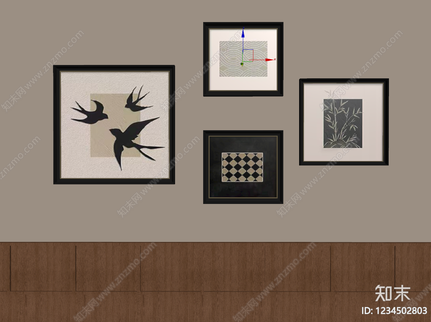 中古风挂画组合SU模型下载【ID:1234502803】
