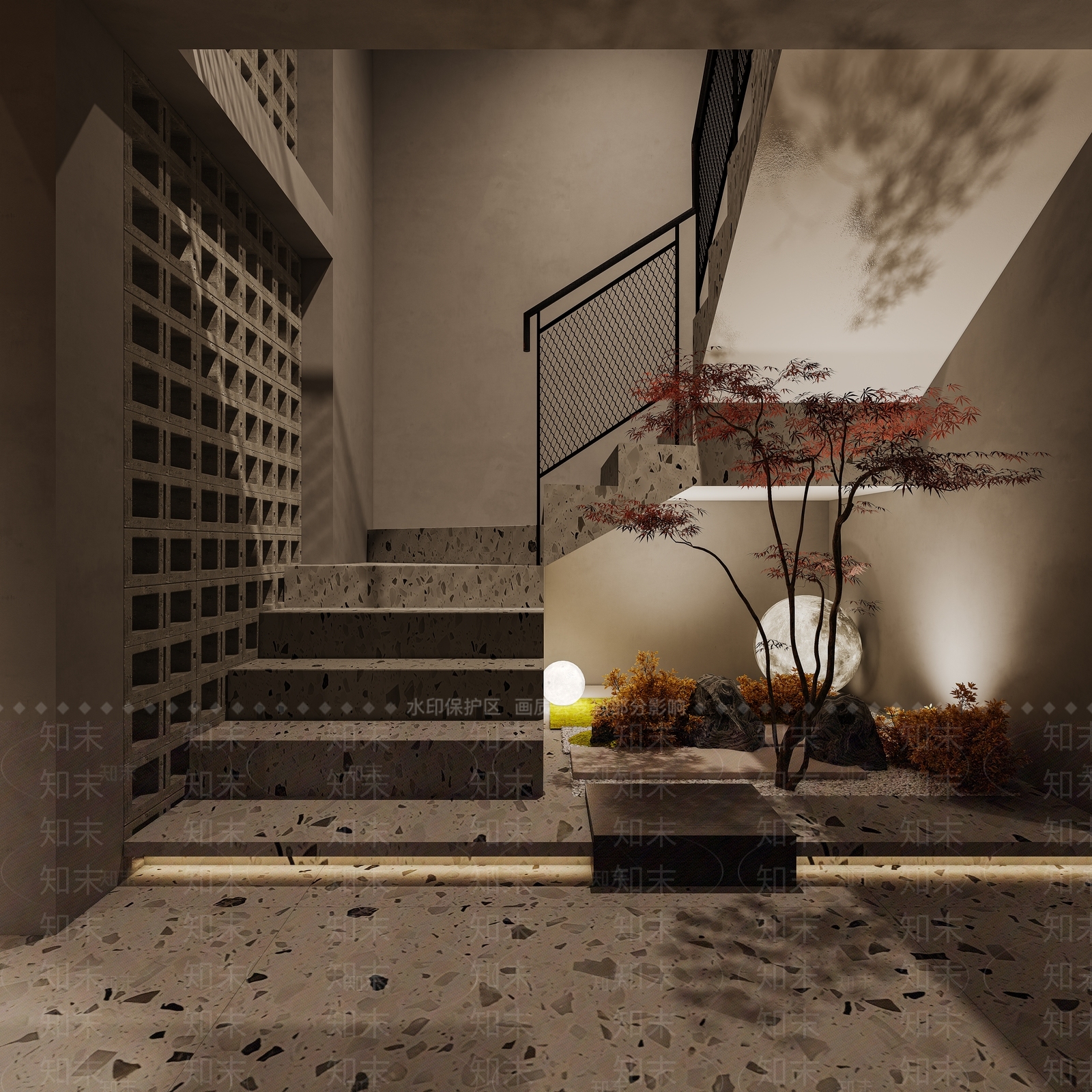 禅意室内景观3D模型渲染效果图