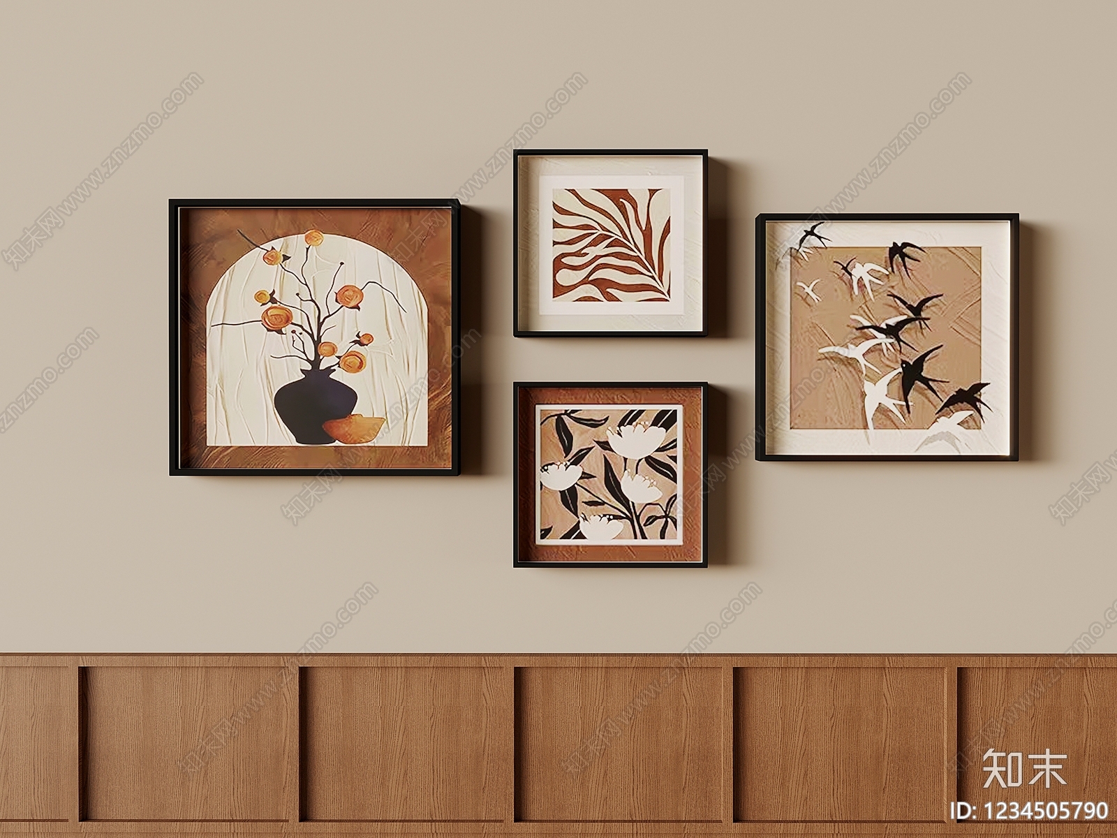 中古风挂画组合SU模型下载【ID:1234505790】